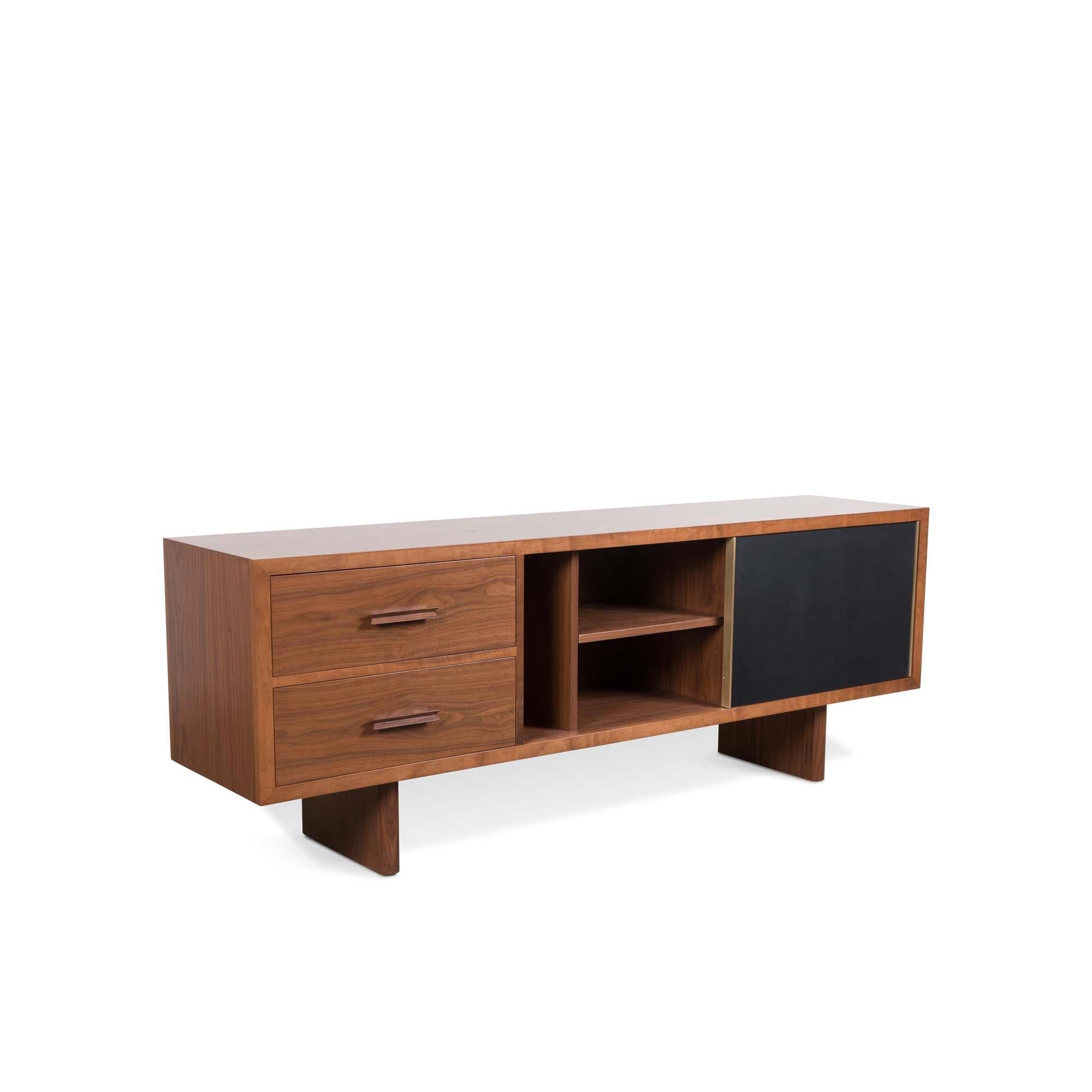 Mid-Century Modern Walnut and Leather Inverness Media Cabinet by Lawson-Fenning