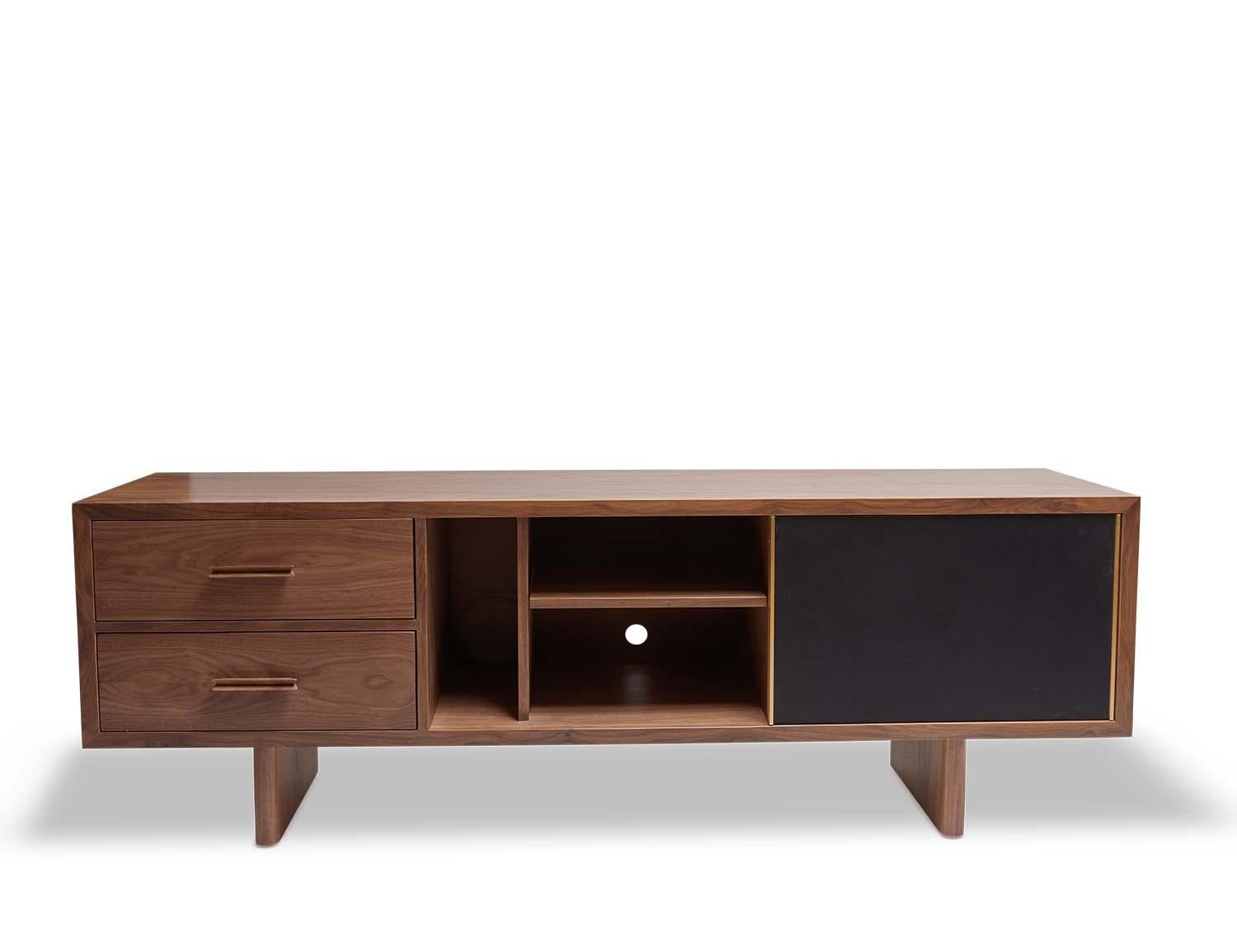 Walnut and Leather Inverness Media Cabinet by Lawson-Fenning In New Condition In Los Angeles, CA