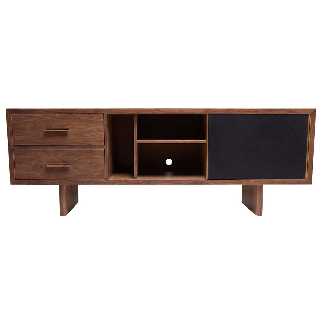 Walnut and Leather Inverness Media Cabinet by Lawson-Fenning