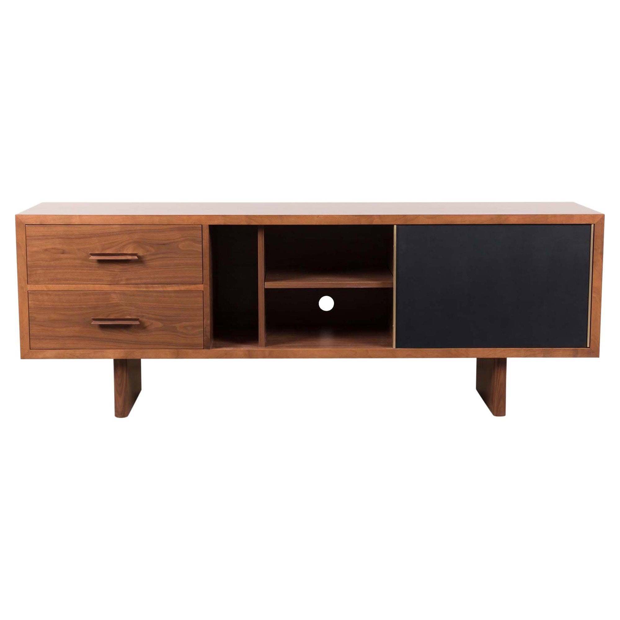 Walnut and Leather Inverness Media Cabinet by Lawson-Fenning For Sale