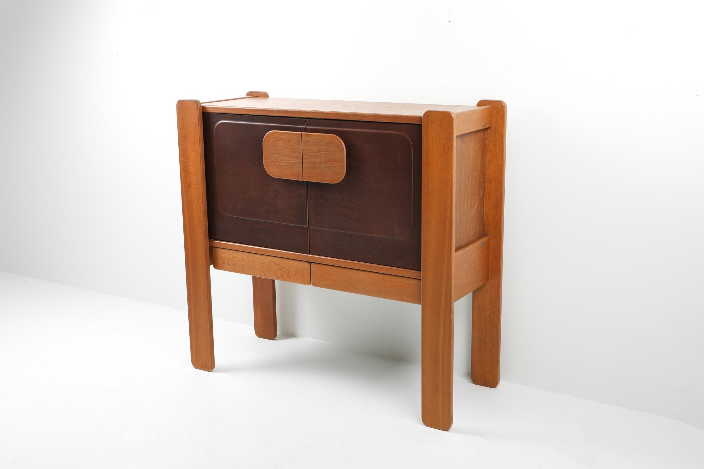 Mid-Century Modern Walnut and Leather Postmodern Cabinet
