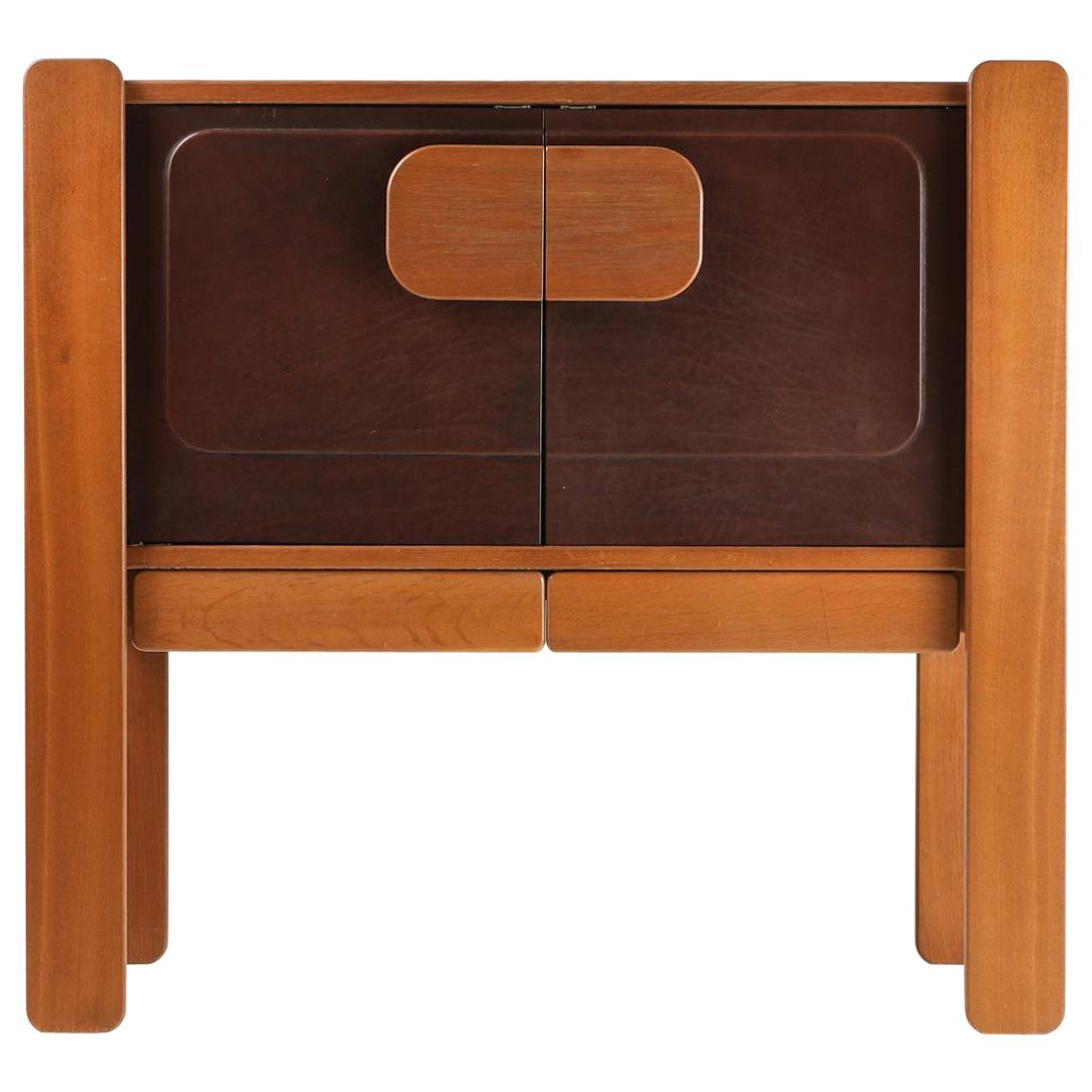 Walnut and Leather Postmodern Cabinet