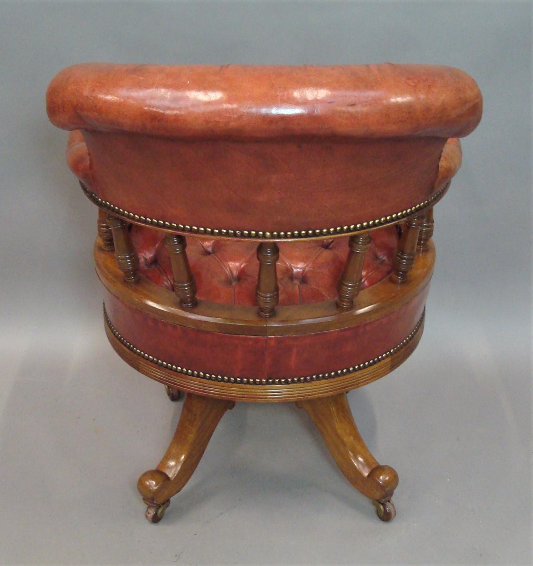 Walnut and Leather Revolving Desk Chair, 19th Century 9