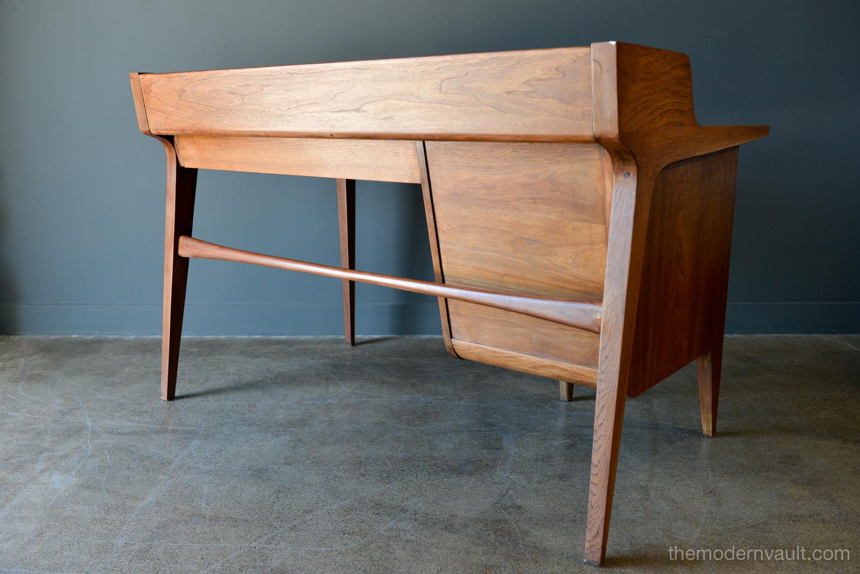 Walnut and Leather Top Desk by John Van Koert for Drexel, circa 1960 3