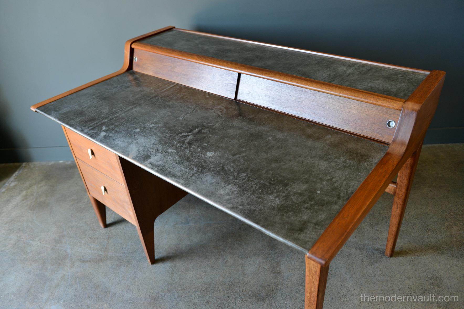 American Walnut and Leather Top Desk by John Van Koert for Drexel, circa 1960