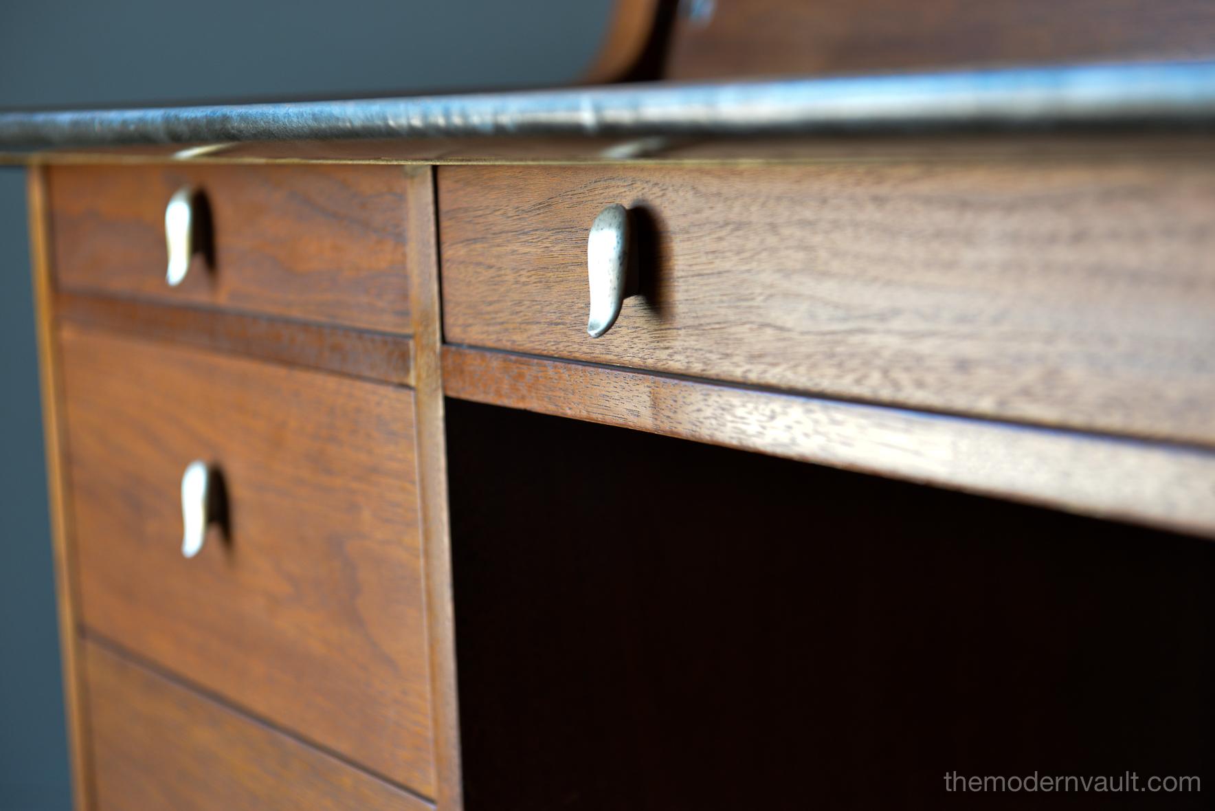 Walnut and Leather Top Desk by John Van Koert for Drexel, circa 1960 In Good Condition In Costa Mesa, CA