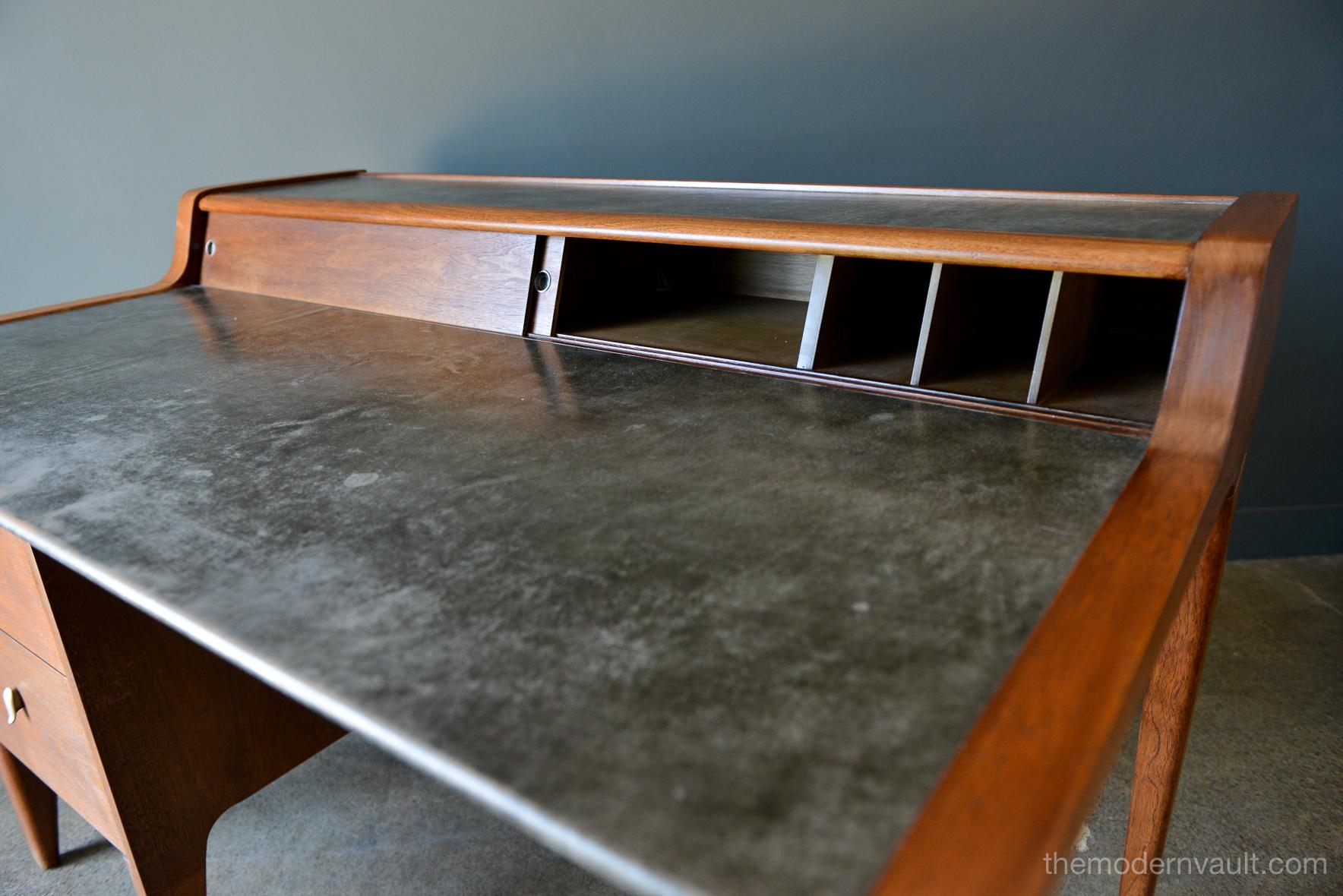 Mid-20th Century Walnut and Leather Top Desk by John Van Koert for Drexel, circa 1960