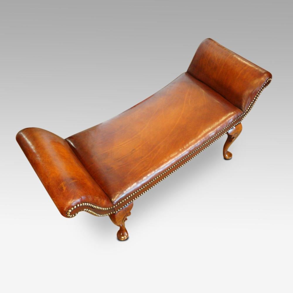 Early 20th Century Walnut and Leather Window Seat in the Queen Anne Style