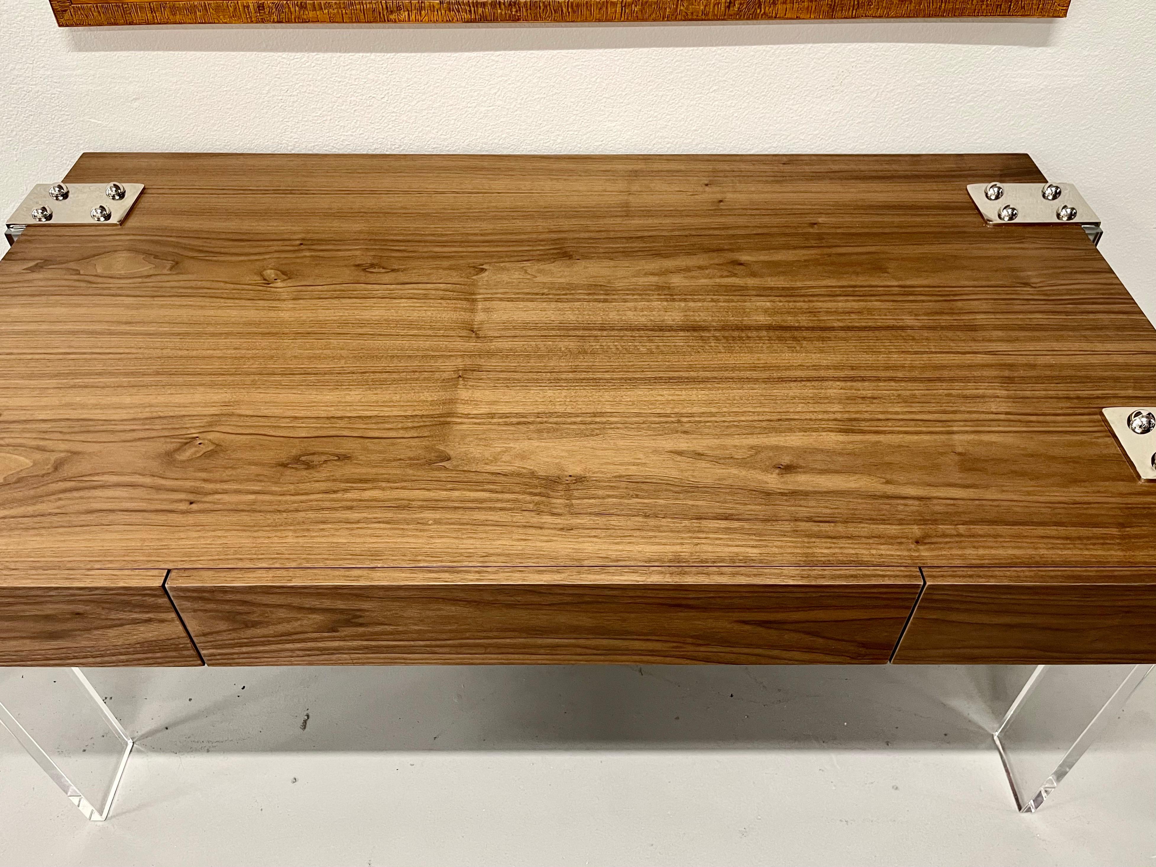 American Custom Walnut and Lucite Desk 