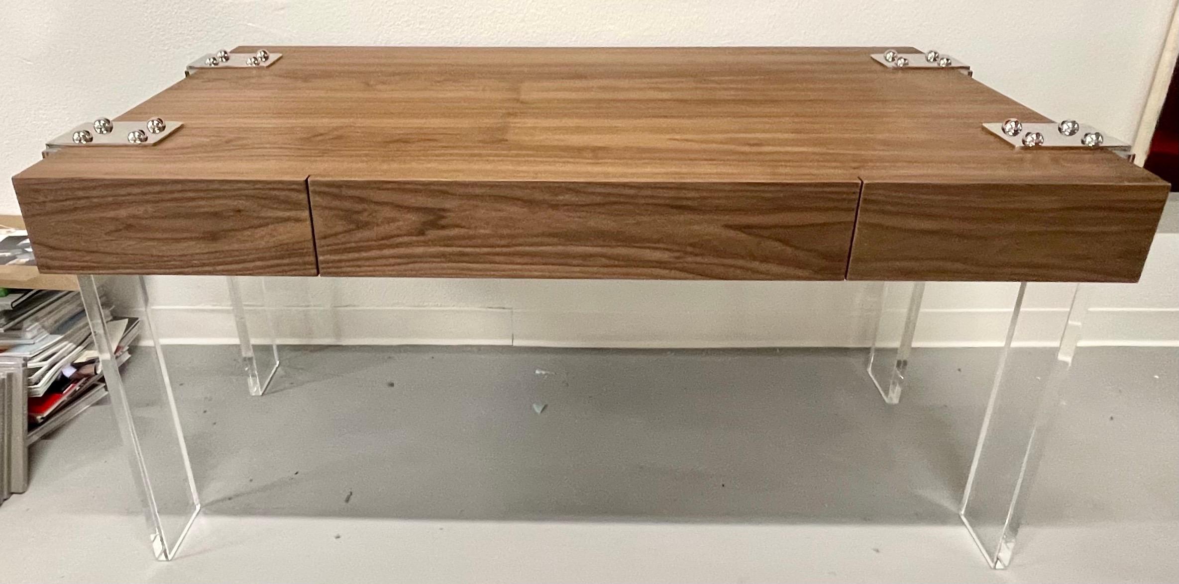 Custom Walnut and Lucite Desk  In Good Condition In Palm Springs, CA