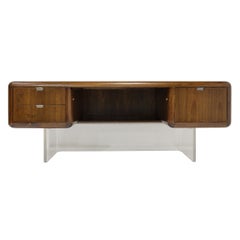 Walnut and Lucite Executive Desk by Gianni,  1970s