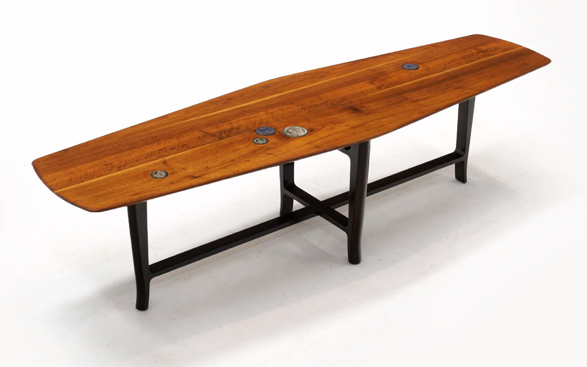 Mid-Century Modern Walnut and Mahogany Coffee Table with Natzler Tiles by Edward Wormley for Dunbar For Sale