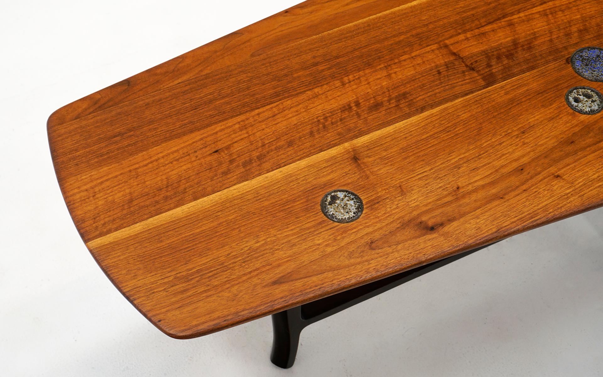 Mid-20th Century Walnut and Mahogany Coffee Table with Natzler Tiles by Edward Wormley for Dunbar For Sale