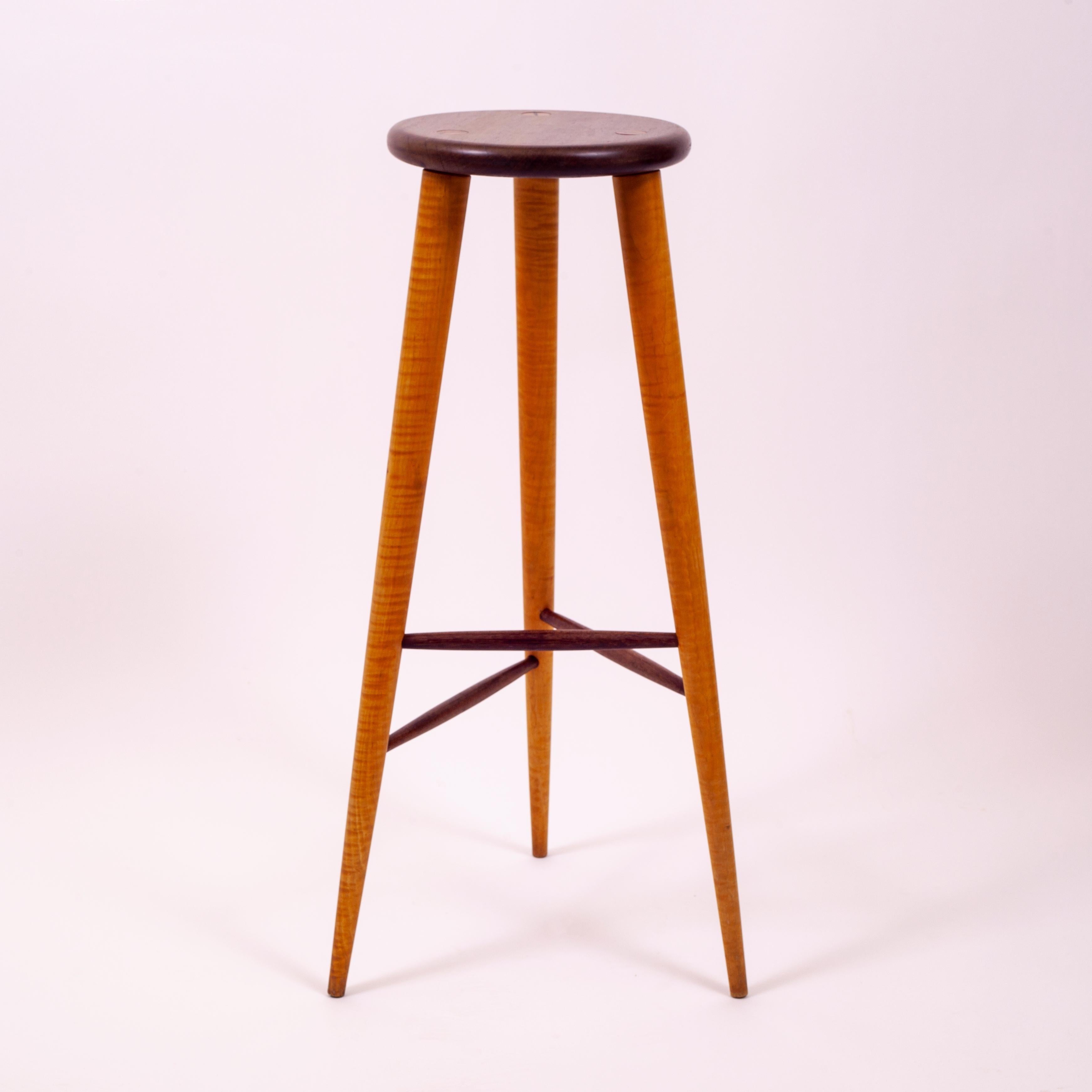 Walnut and Maple Studio Stool or Pedestal In Good Condition In Pineville, NC