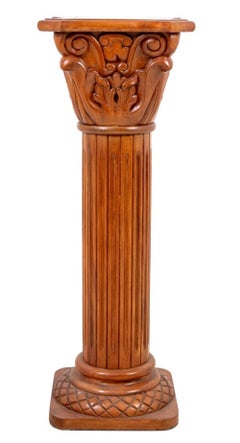 Walnut and Marble Corinthian Column Pedestal