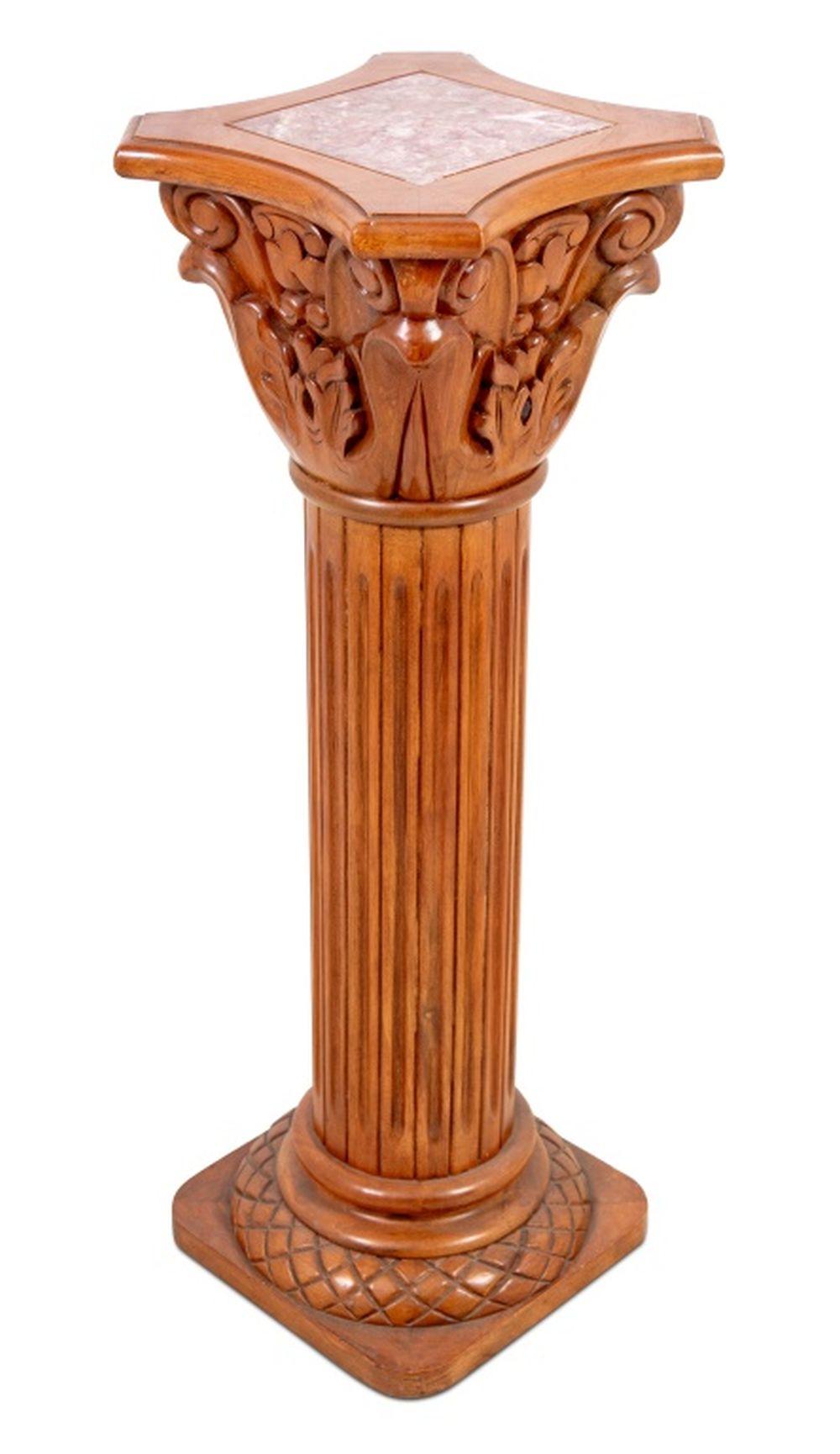 Neoclassical Walnut and Marble Corinthian Column Pedestal For Sale
