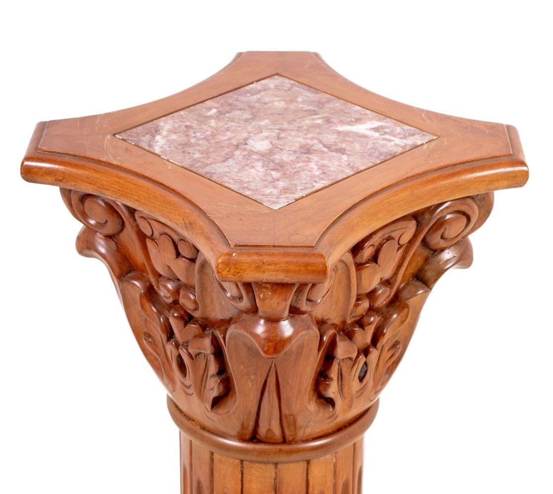 Walnut and Marble Corinthian Column Pedestal In Good Condition For Sale In Astoria, NY
