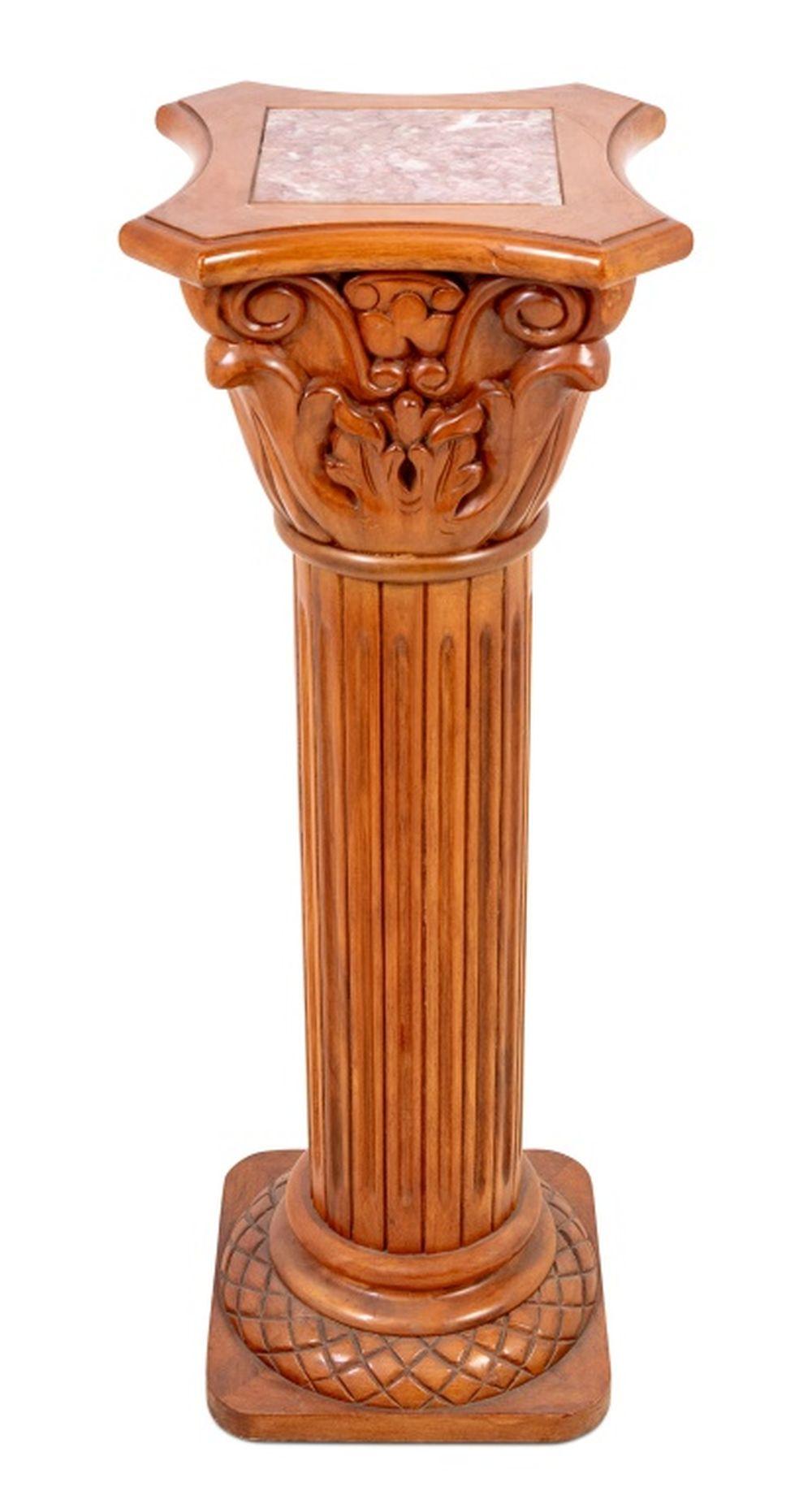 20th Century Walnut and Marble Corinthian Column Pedestal For Sale