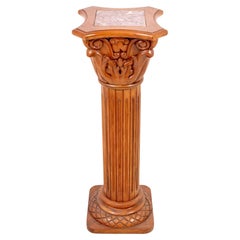 Walnut and Marble Corinthian Column Pedestal