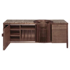 Walnut and Marble Sideboard Credenza