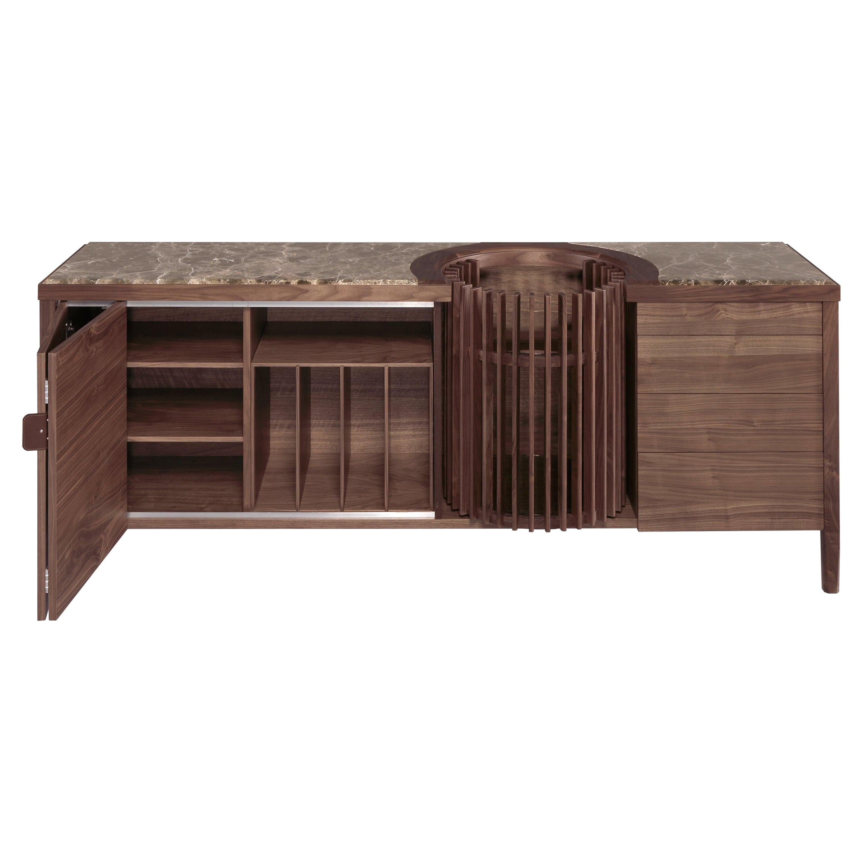 Walnut and Marble Sideboard Credenza For Sale