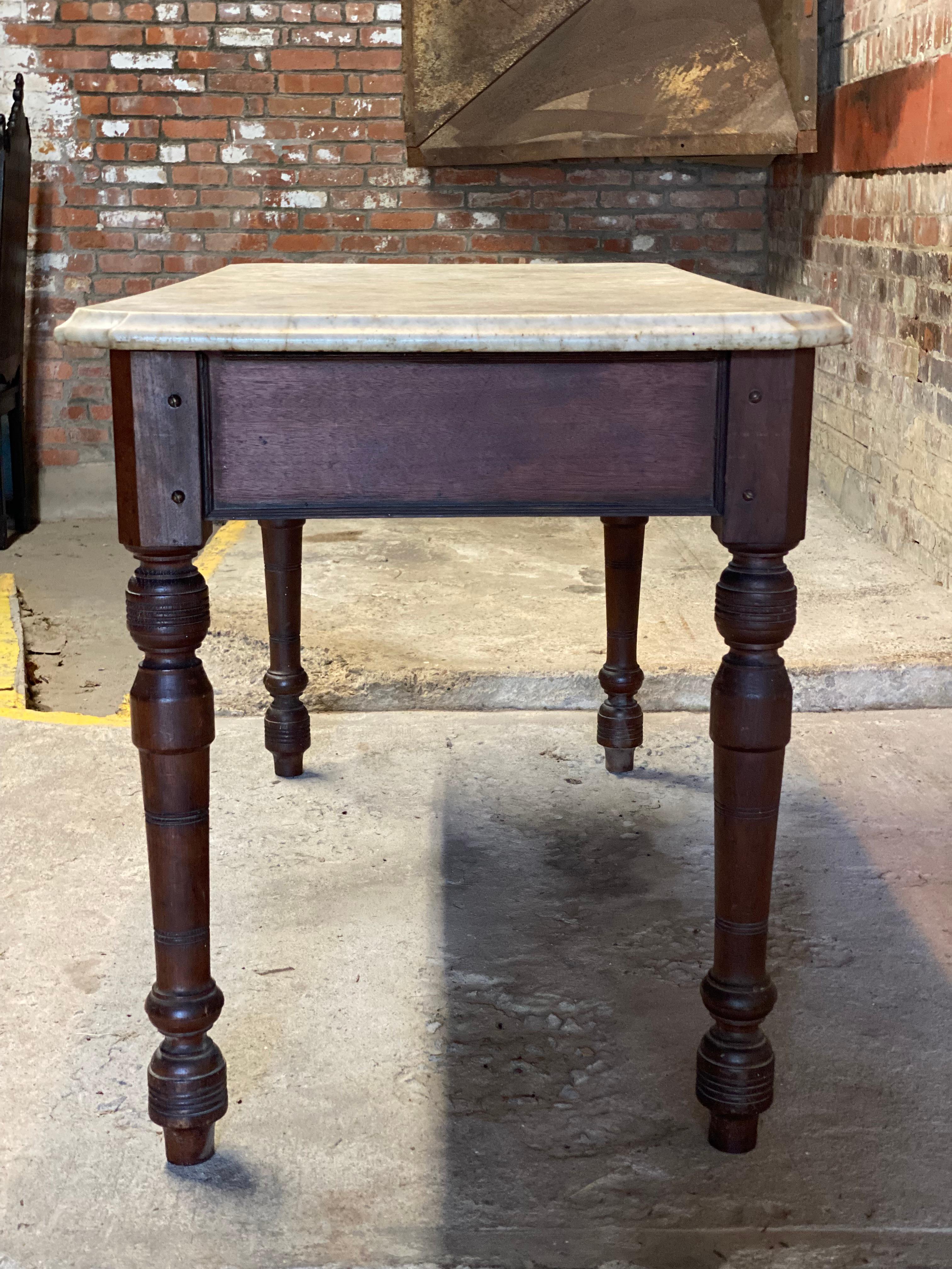 Country Walnut and Marble Top Farm Table