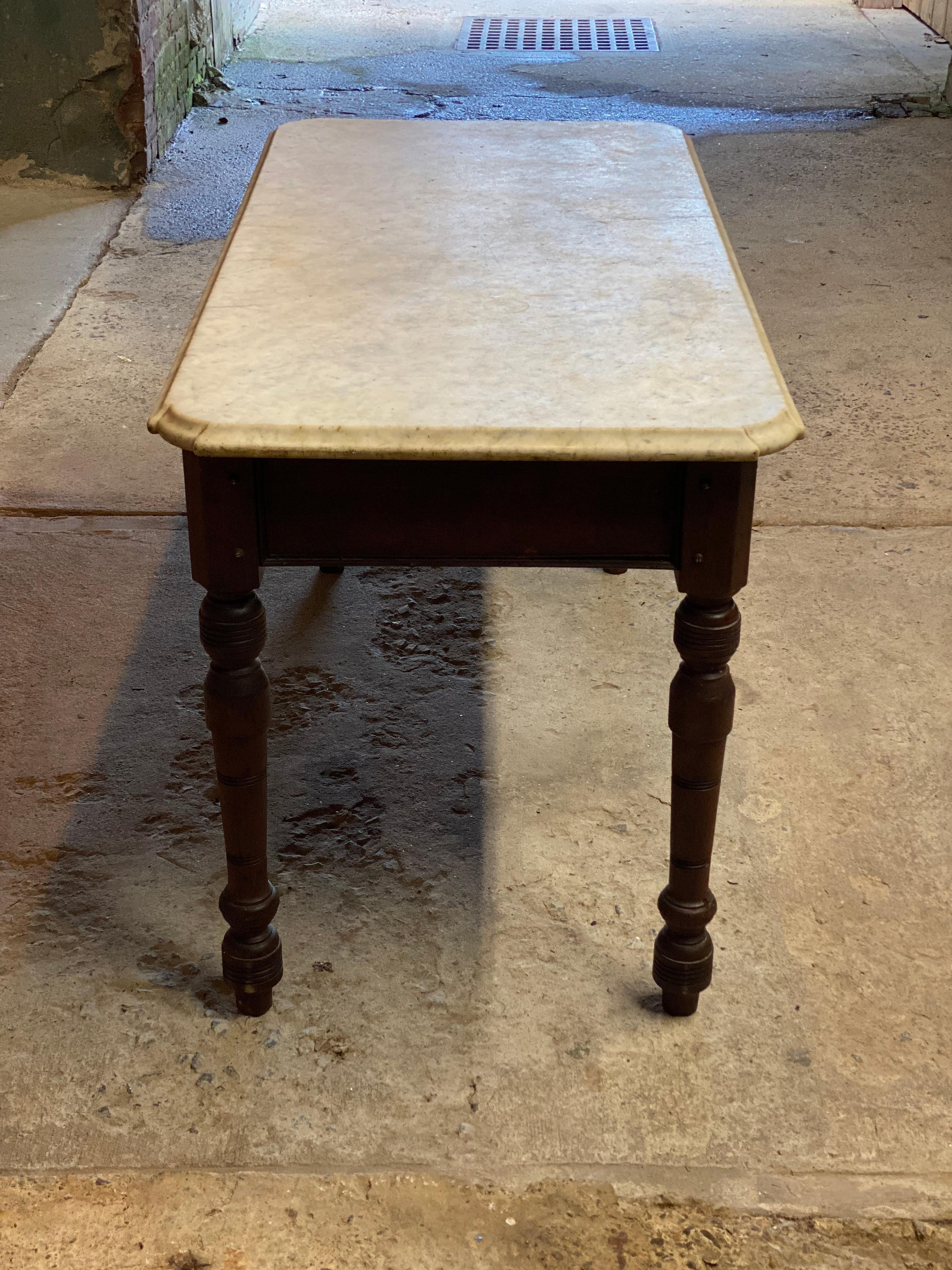 American Walnut and Marble Top Farm Table