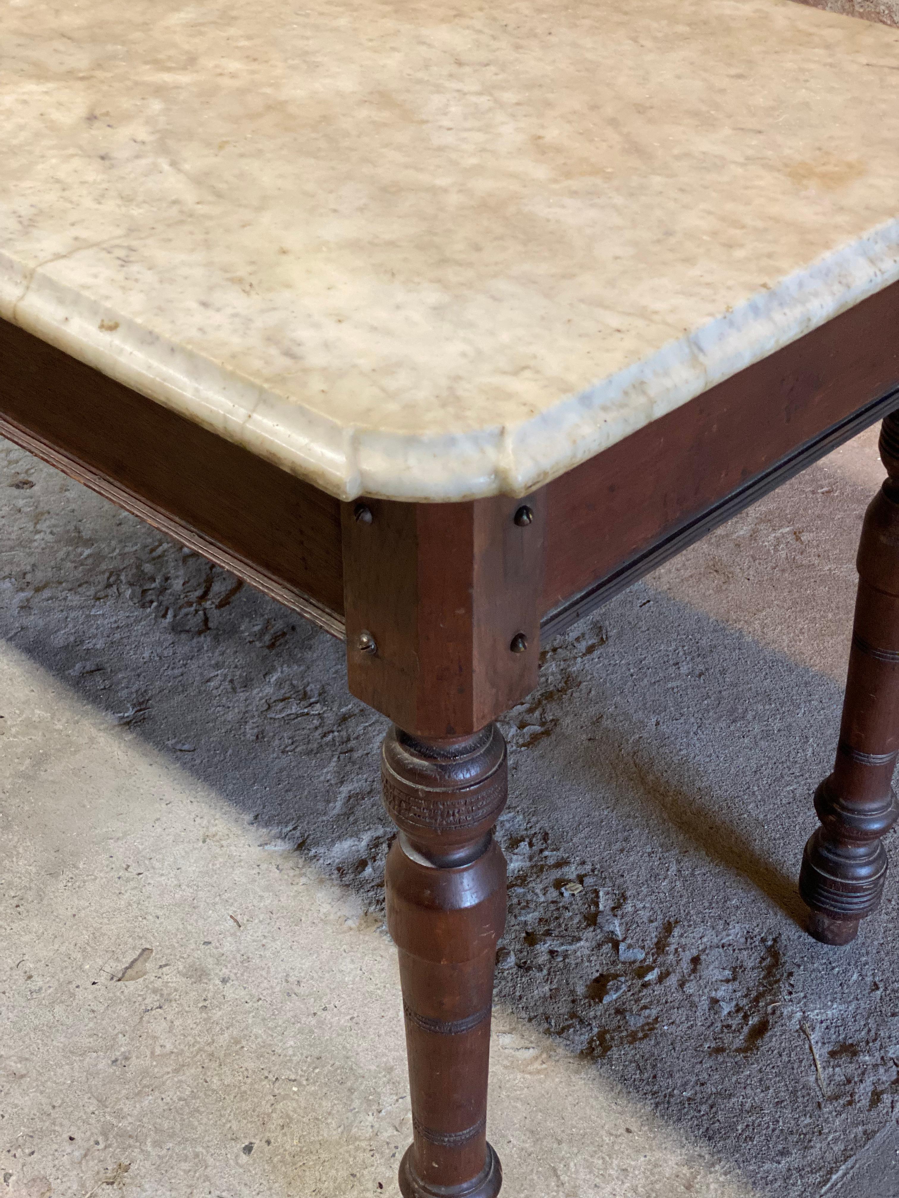 Walnut and Marble Top Farm Table In Good Condition In Garnerville, NY