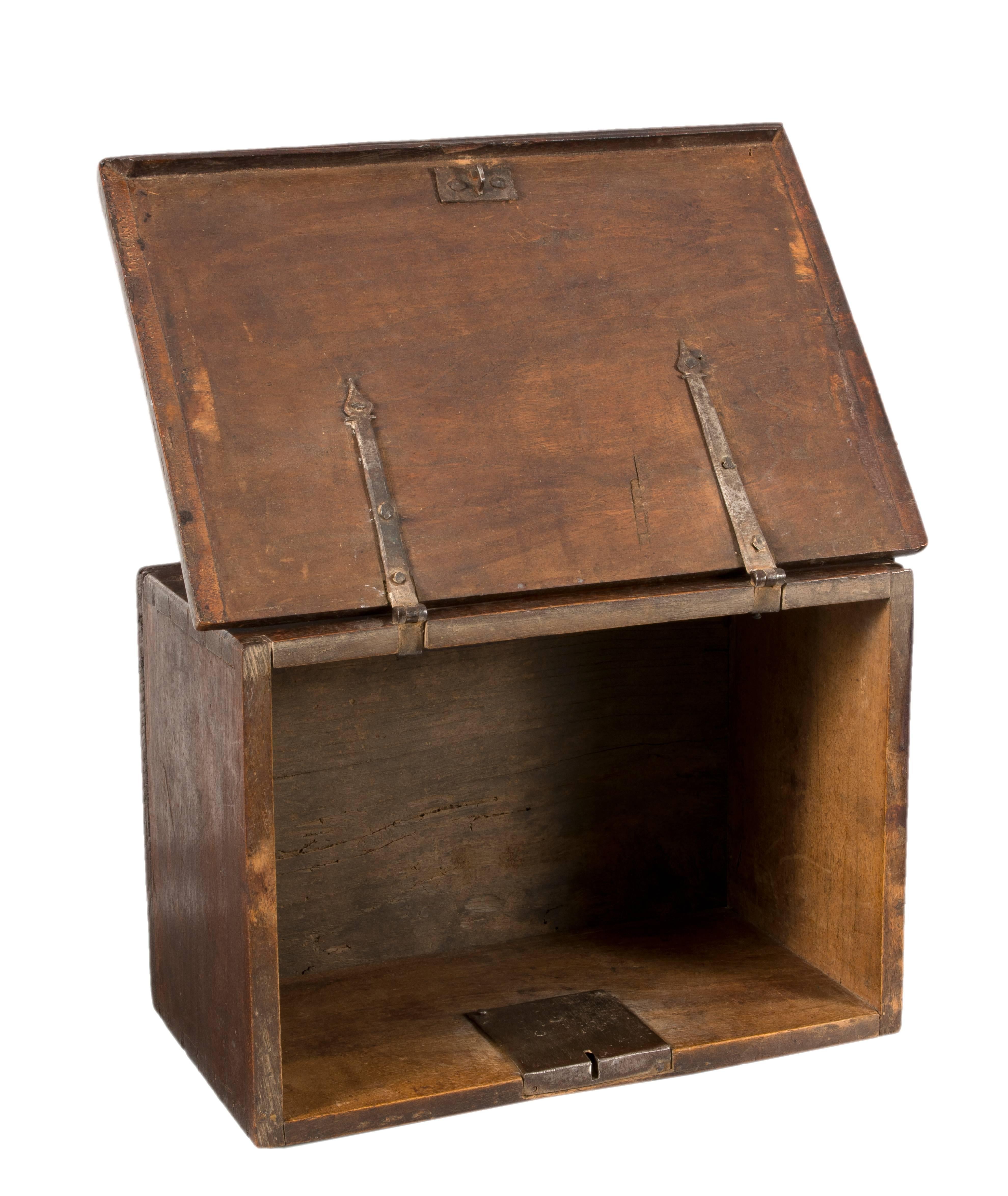European Walnut and Metal Small Chest, 17th Century For Sale