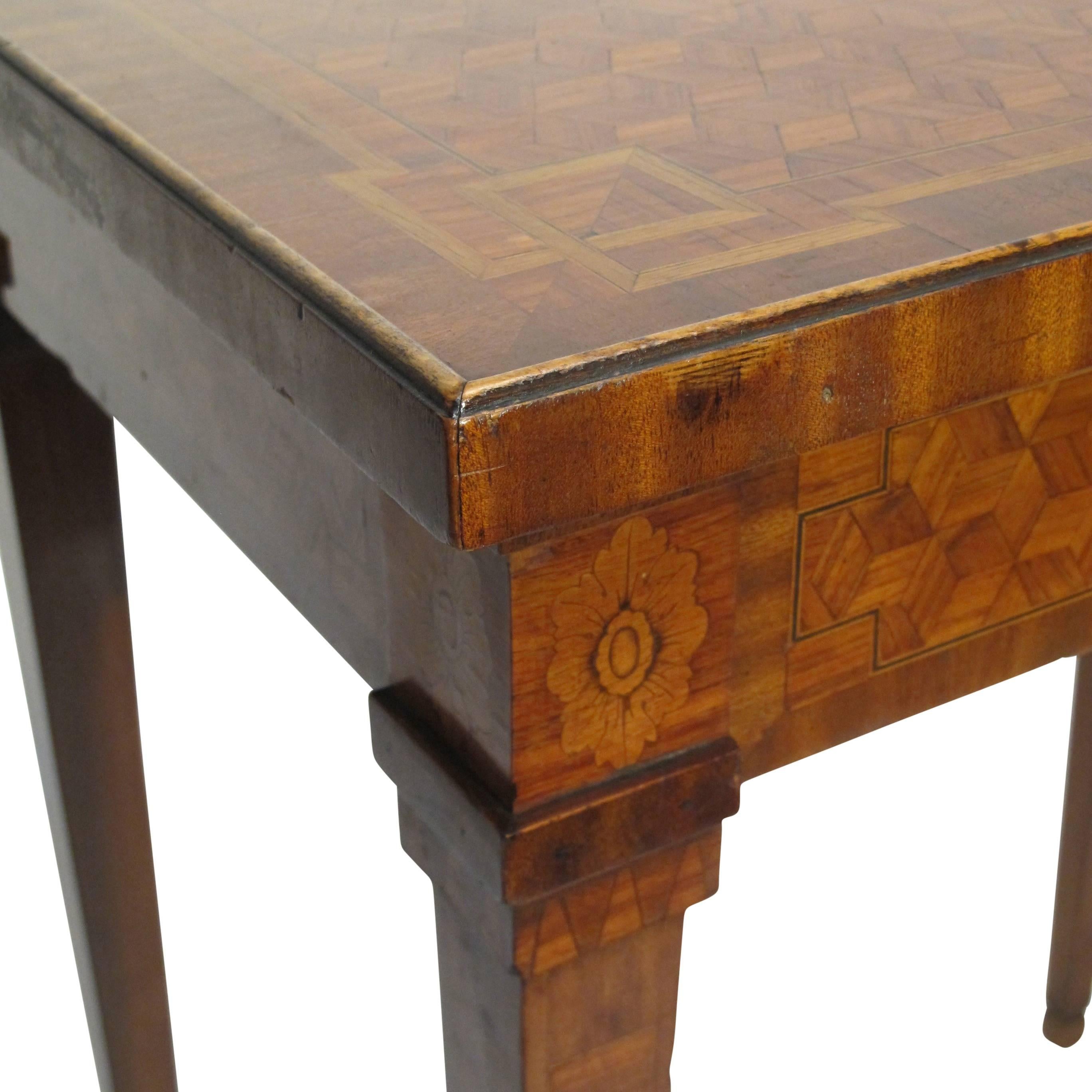 Walnut and Mixed Fruitwood Parquetry Side Table, French, 18th Century For Sale 11