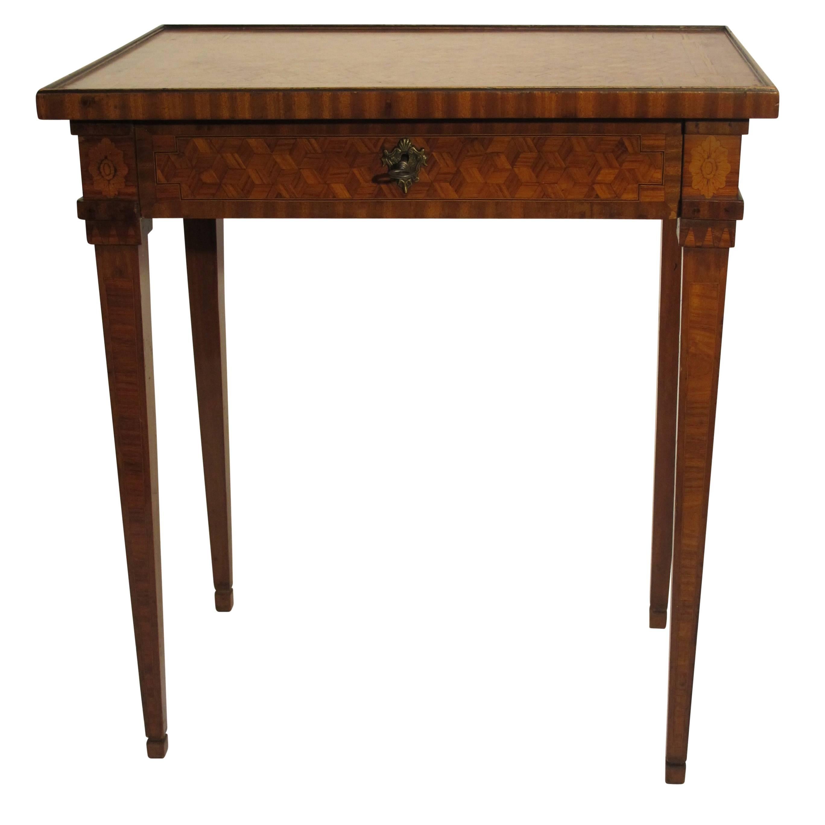 Inlay Walnut and Mixed Fruitwood Parquetry Side Table, French, 18th Century For Sale