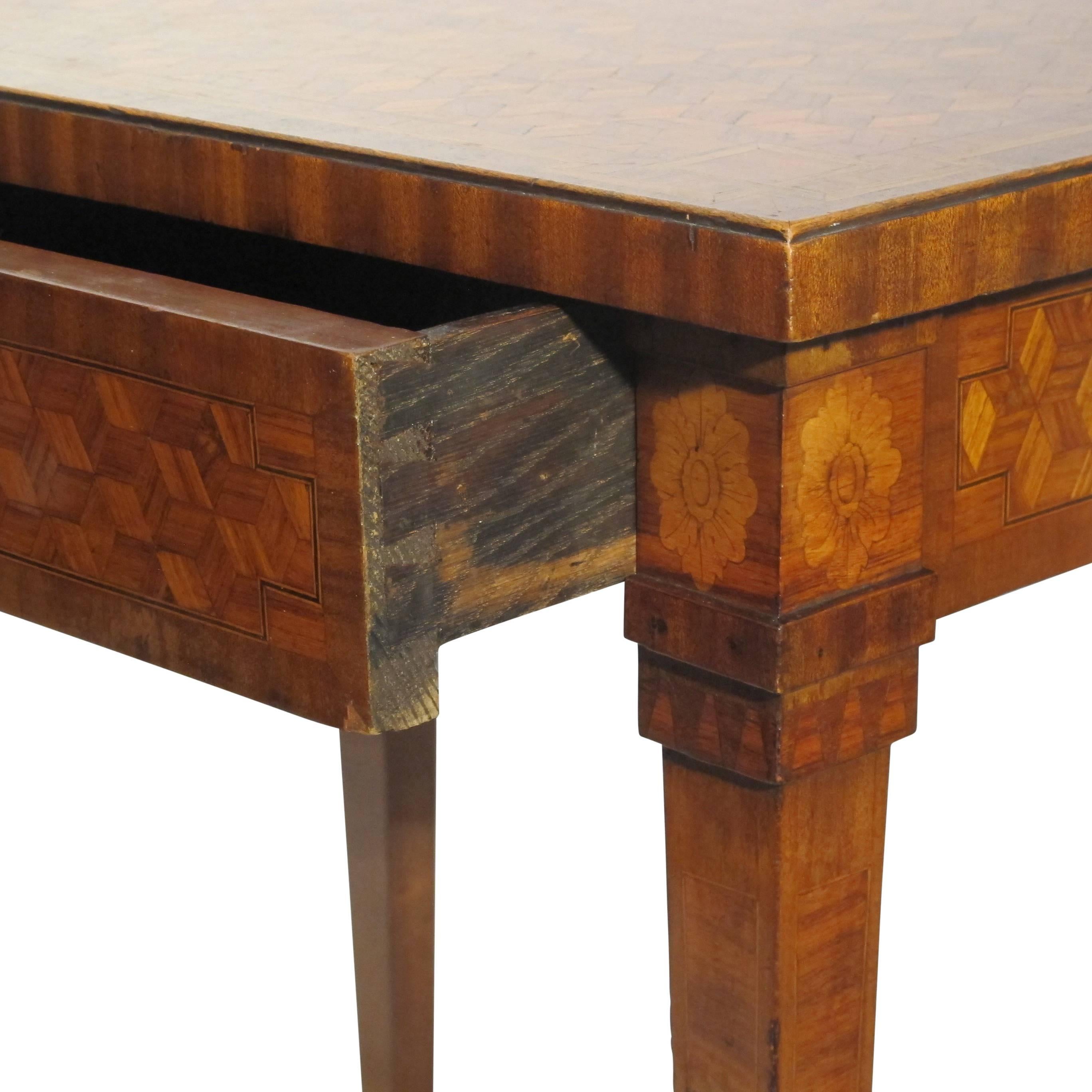 Walnut and Mixed Fruitwood Parquetry Side Table, French, 18th Century For Sale 1