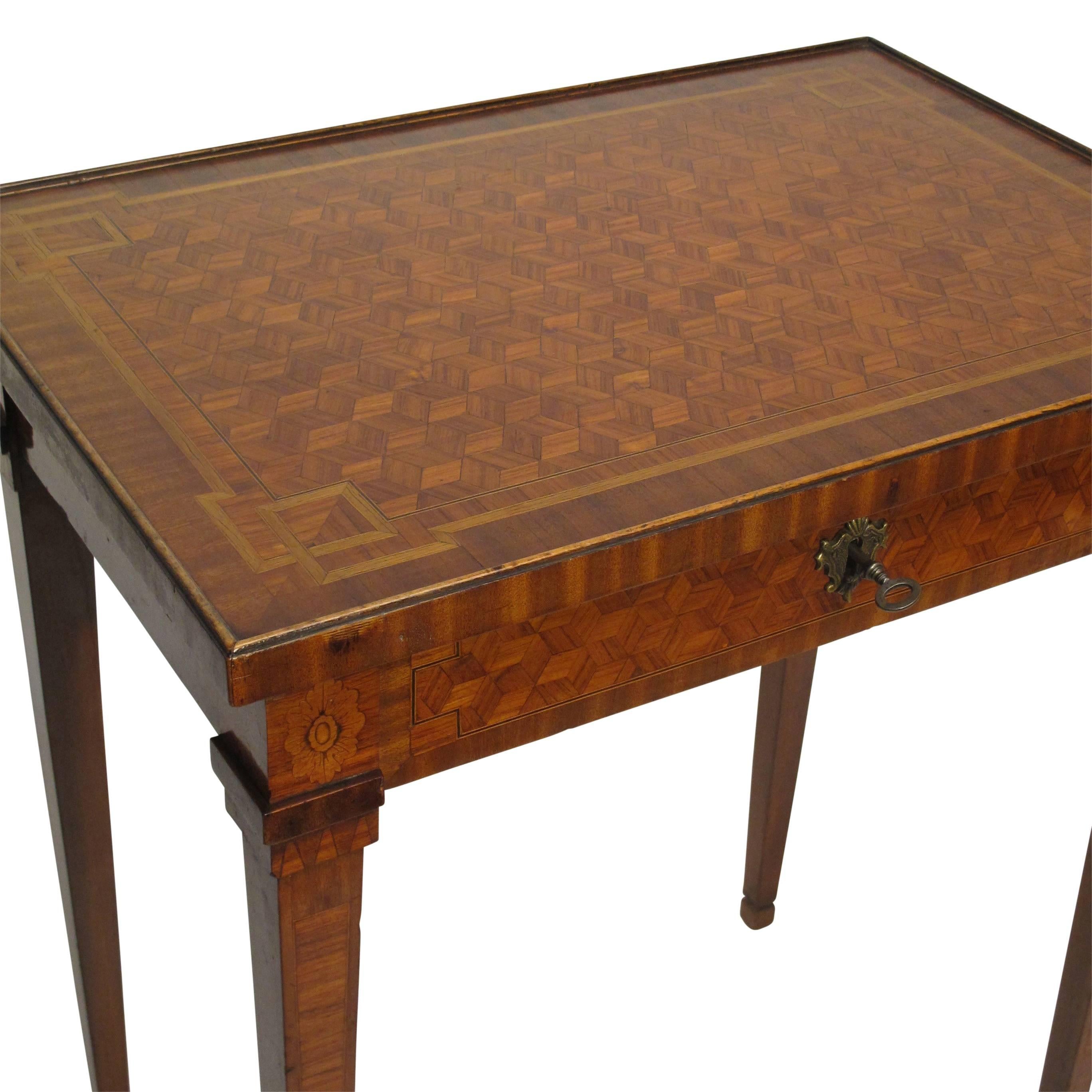 Walnut and Mixed Fruitwood Parquetry Side Table, French, 18th Century For Sale 3