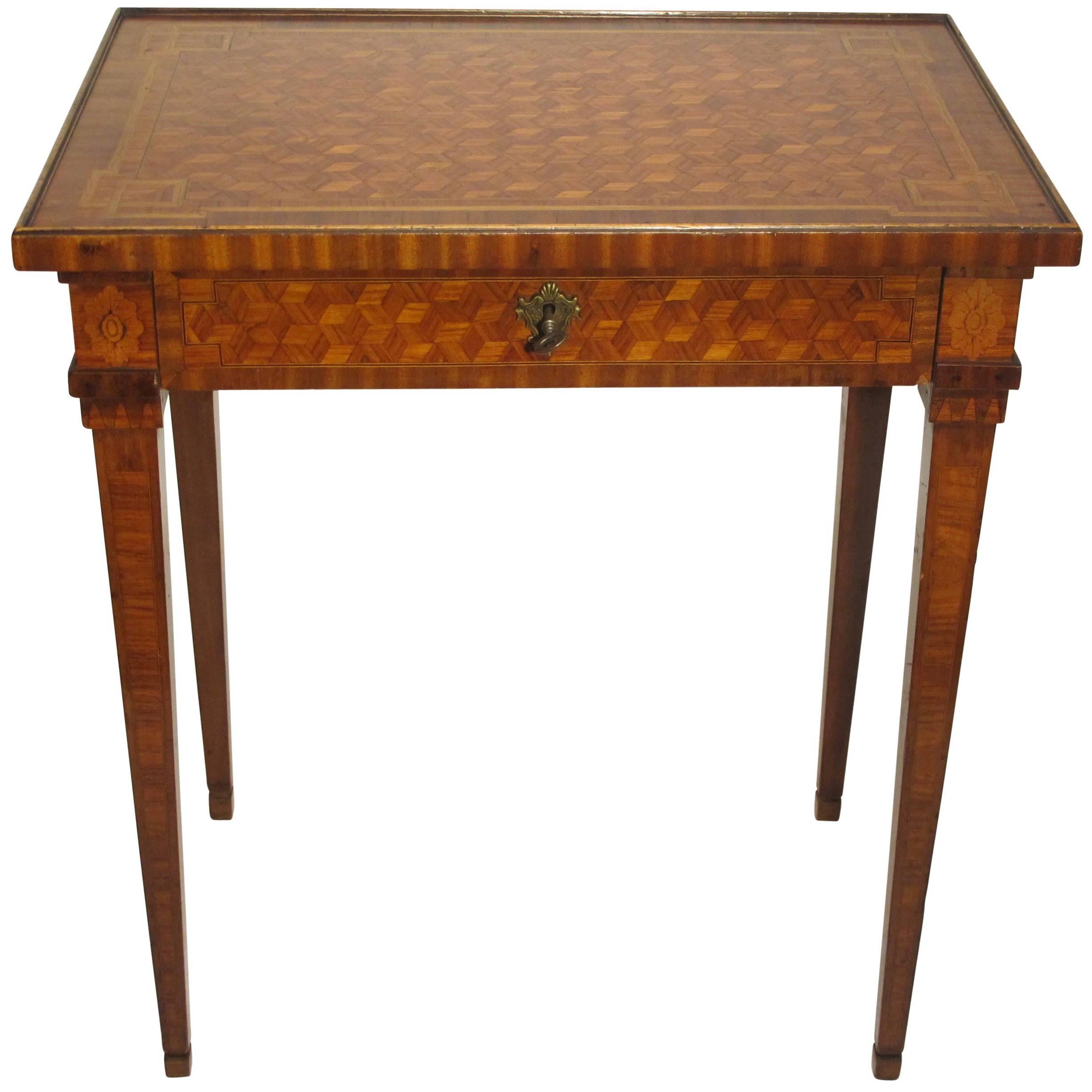 Walnut and Mixed Fruitwood Parquetry Side Table, French, 18th Century