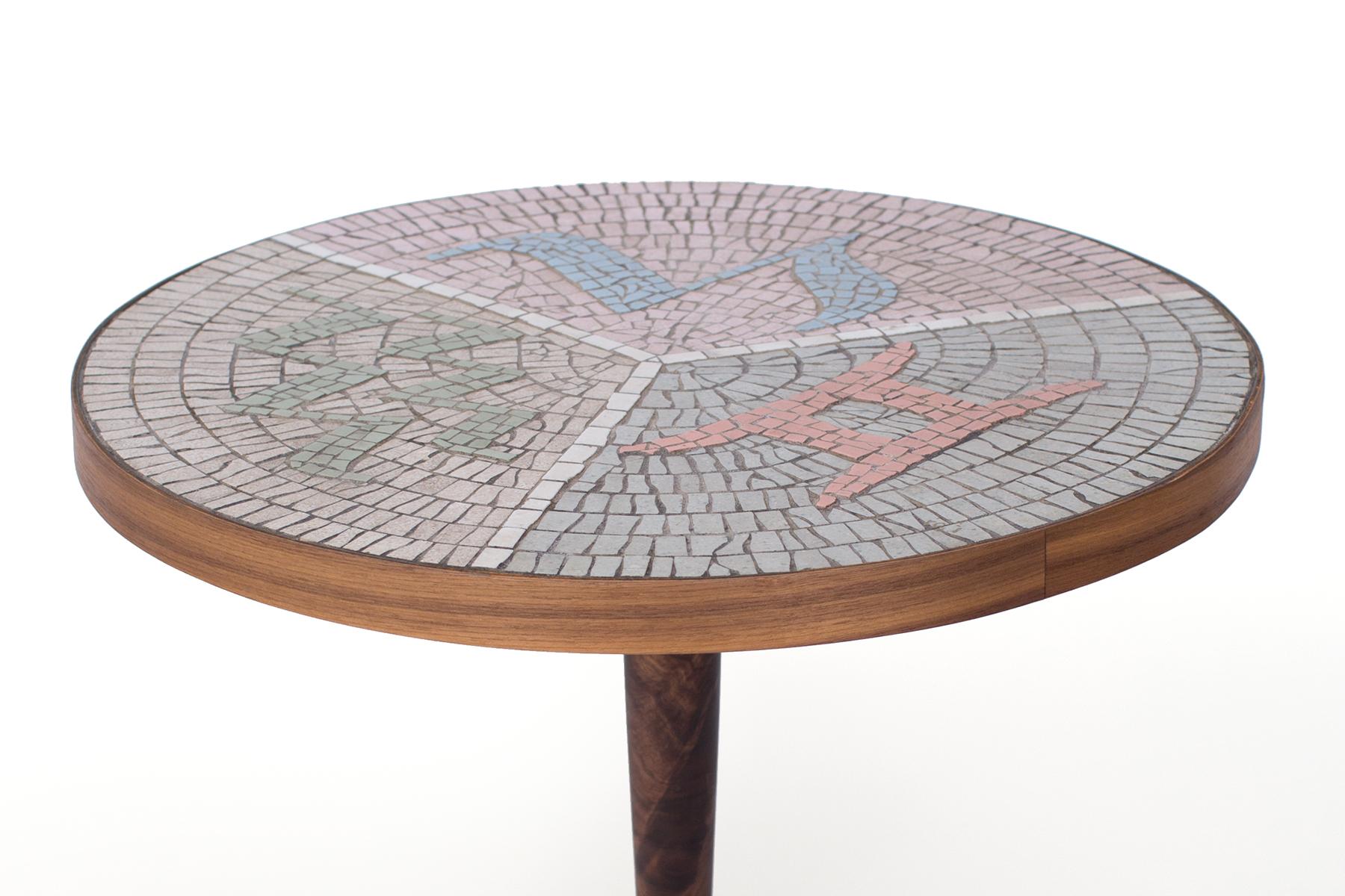 Mid-Century Modern Walnut and Mosaic Side Table