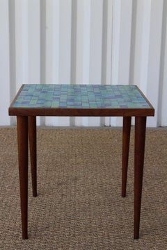Walnut and Murano Glass Tile Side Table, USA, 1950s