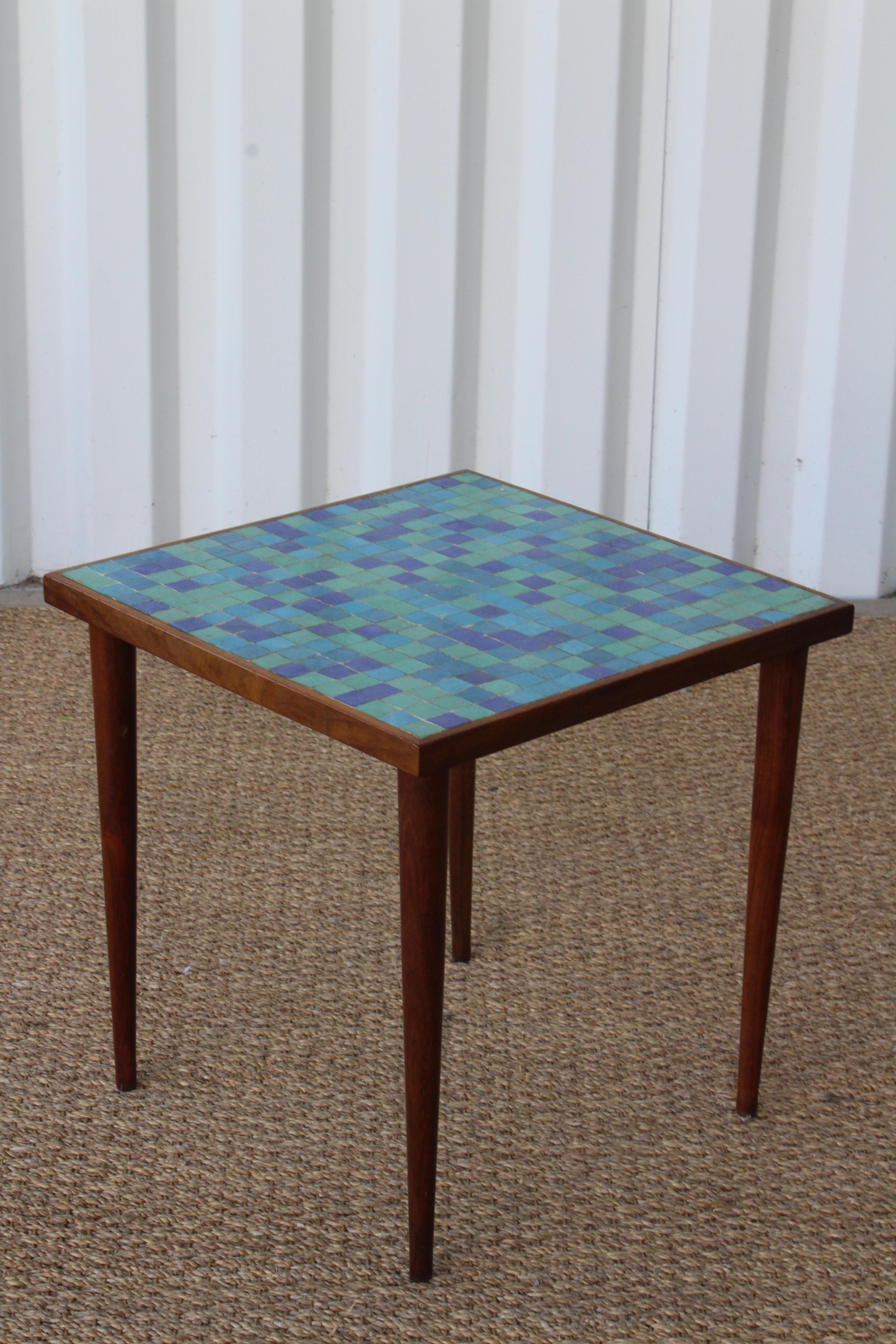 Mid-Century Modern Walnut and Murano Glass Tile Side Table, USA, 1950s