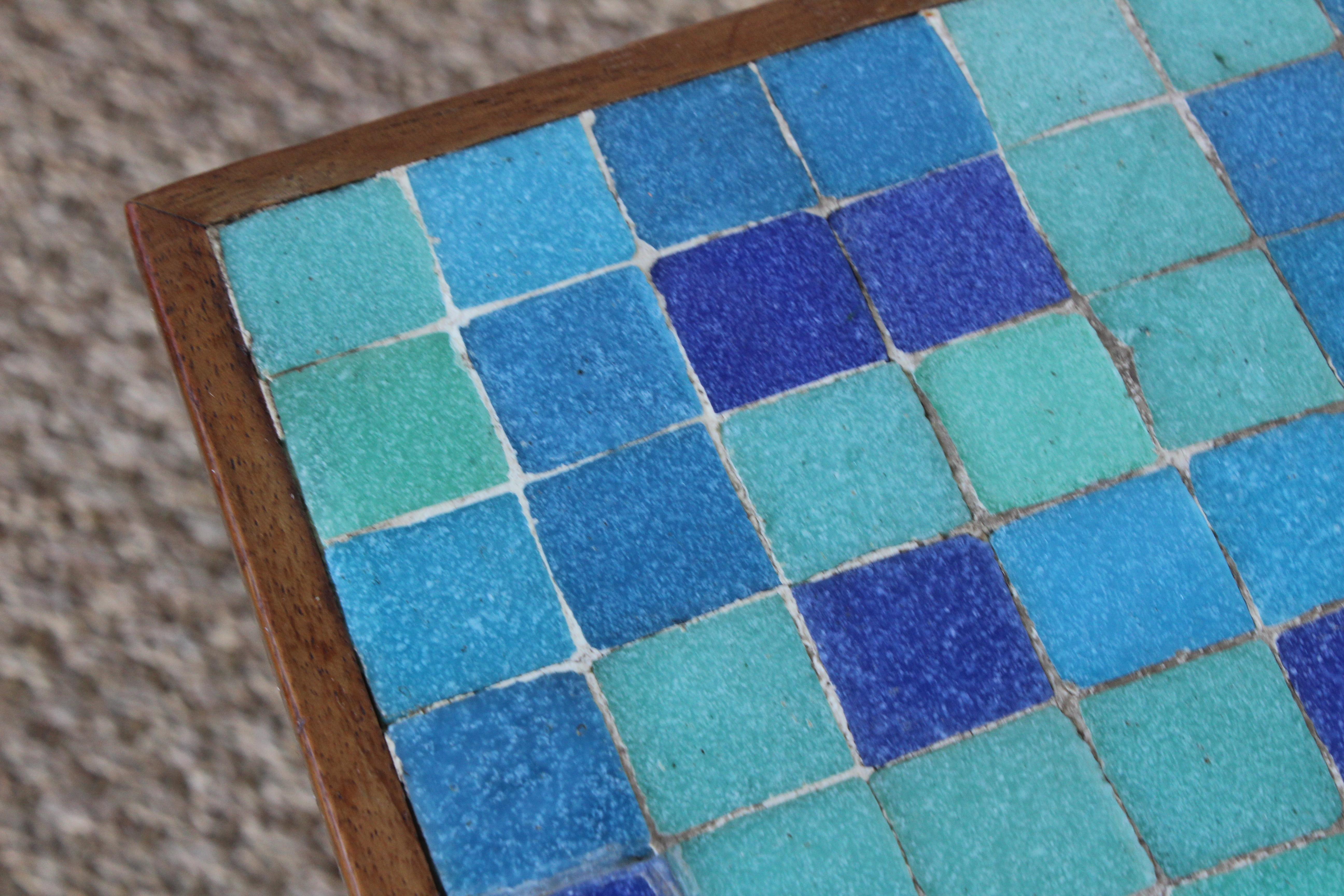 Oiled Walnut and Murano Glass Tile Side Table, USA, 1950s
