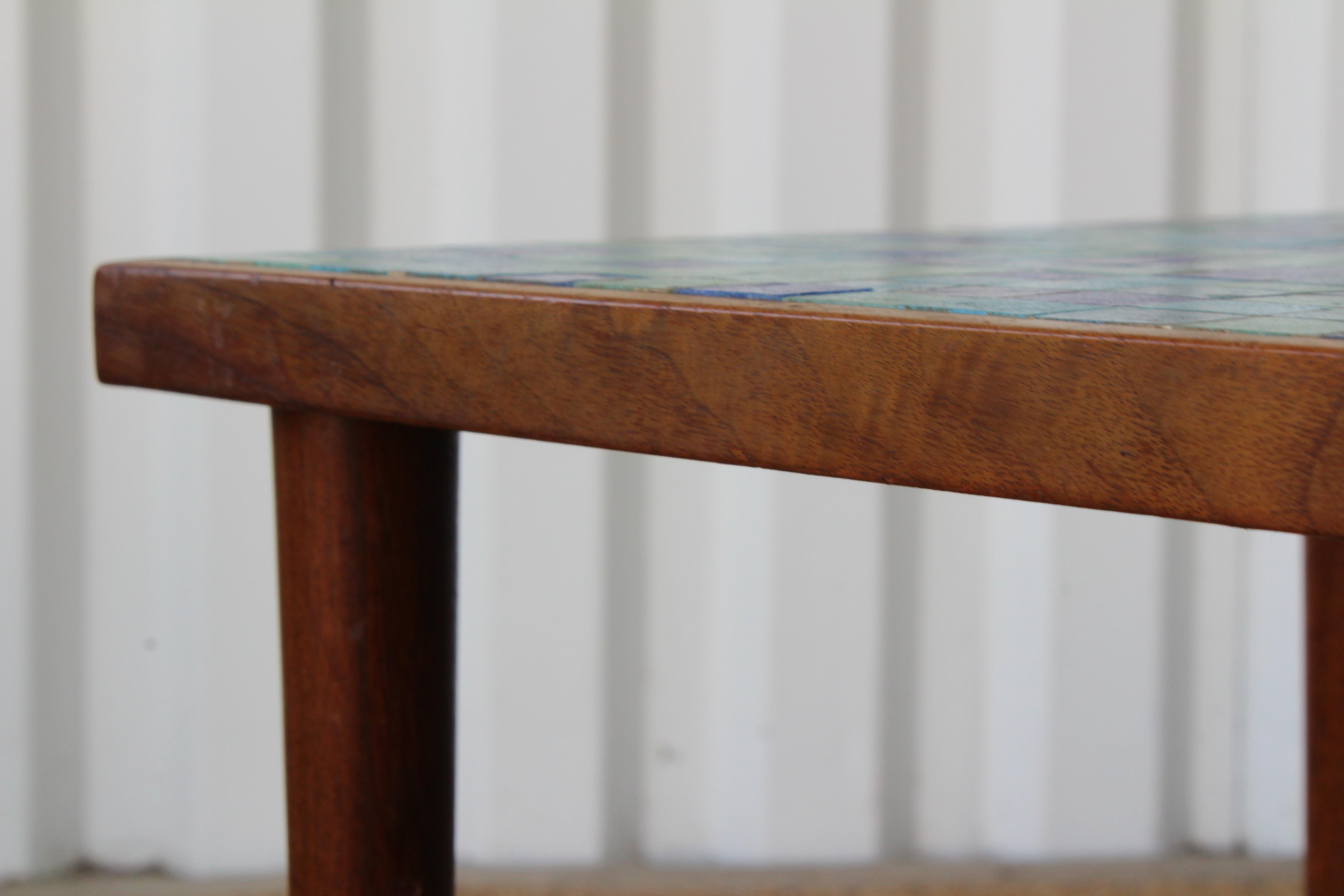 Mid-20th Century Walnut and Murano Glass Tile Side Table, USA, 1950s