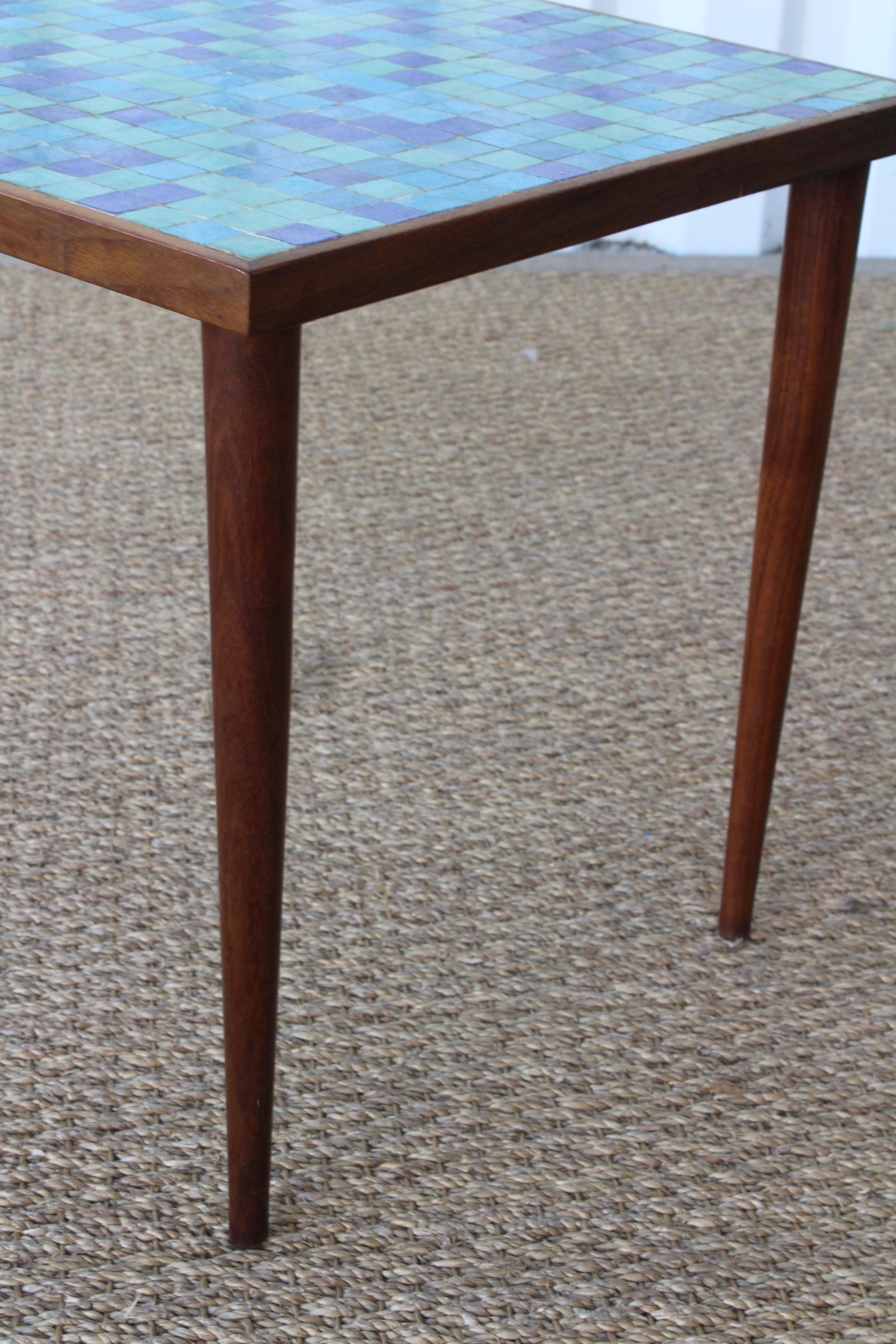 Walnut and Murano Glass Tile Side Table, USA, 1950s 1