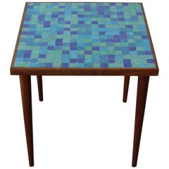 Walnut and Murano Glass Tile Side Table, USA, 1950s