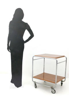 Walnut and Nickel-Plated Metal Serving Cart Produced by Cova, Italy, 1940s