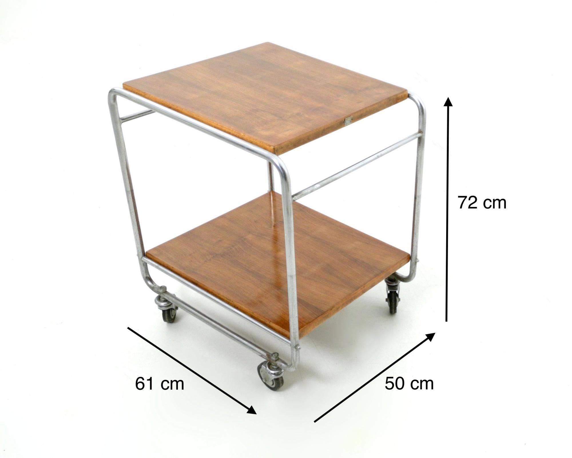 Walnut and Nickel-Plated Metal Serving Cart Produced by Cova, Italy, 1940s 3