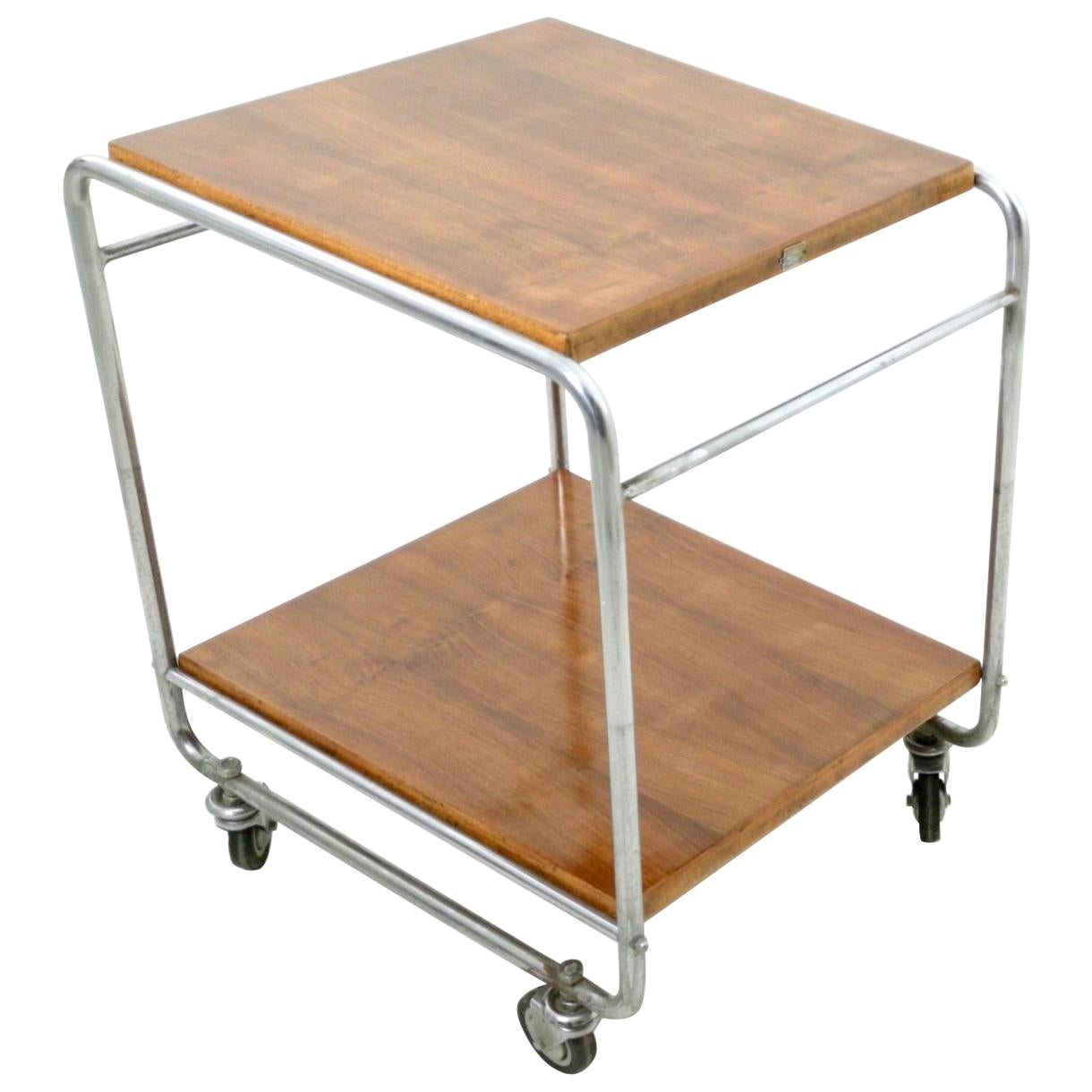 Walnut and Nickel-Plated Metal Serving Cart Produced by Cova, Italy, 1940s