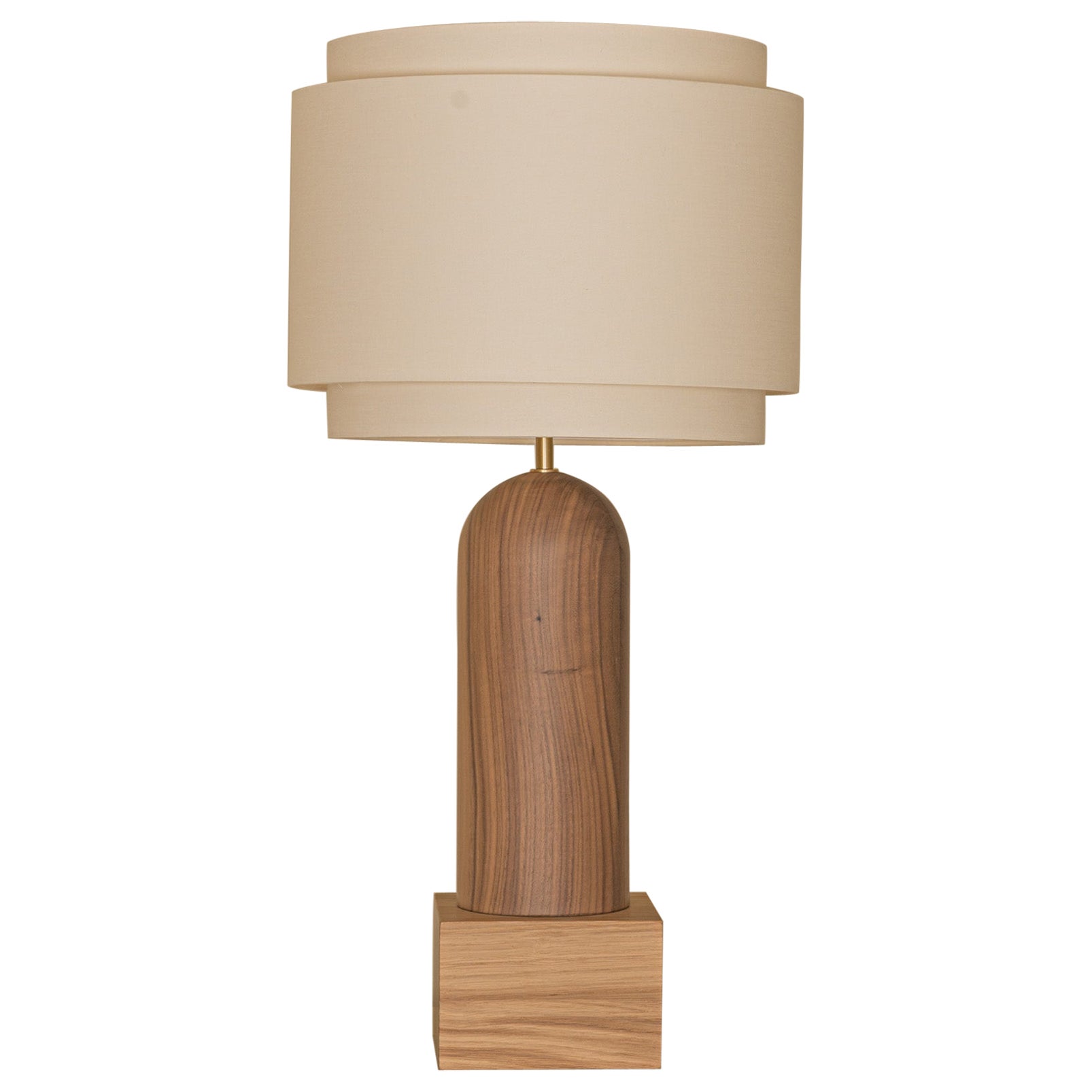 Pura Kelo Doppel-Tischlampe aus Nussbaum und Eiche mit Sockel aus Nussbaumholz von Simone & Marcel