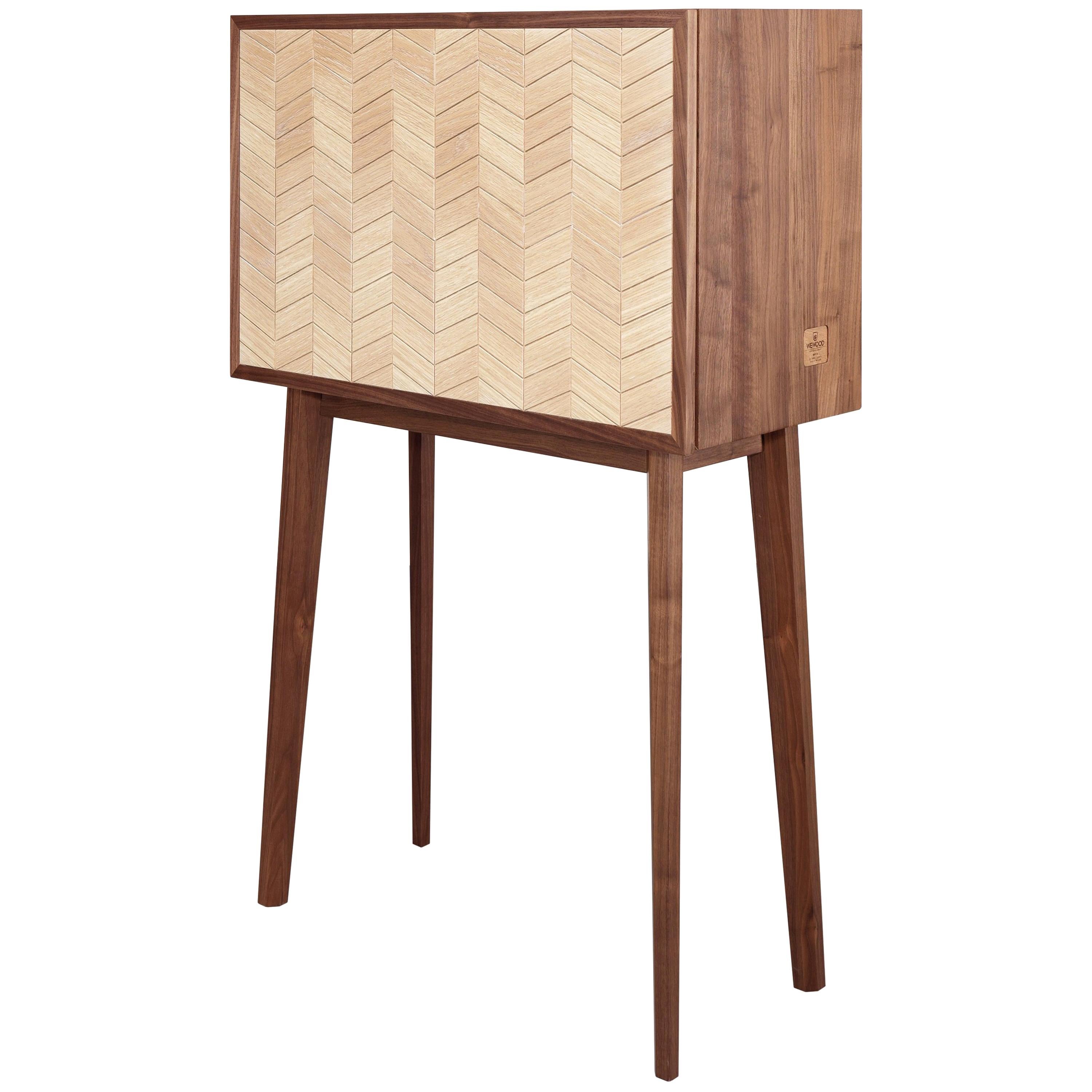 Meuble de rangement, bureau, enfilade ou bar personnalisable en noyer et chêne