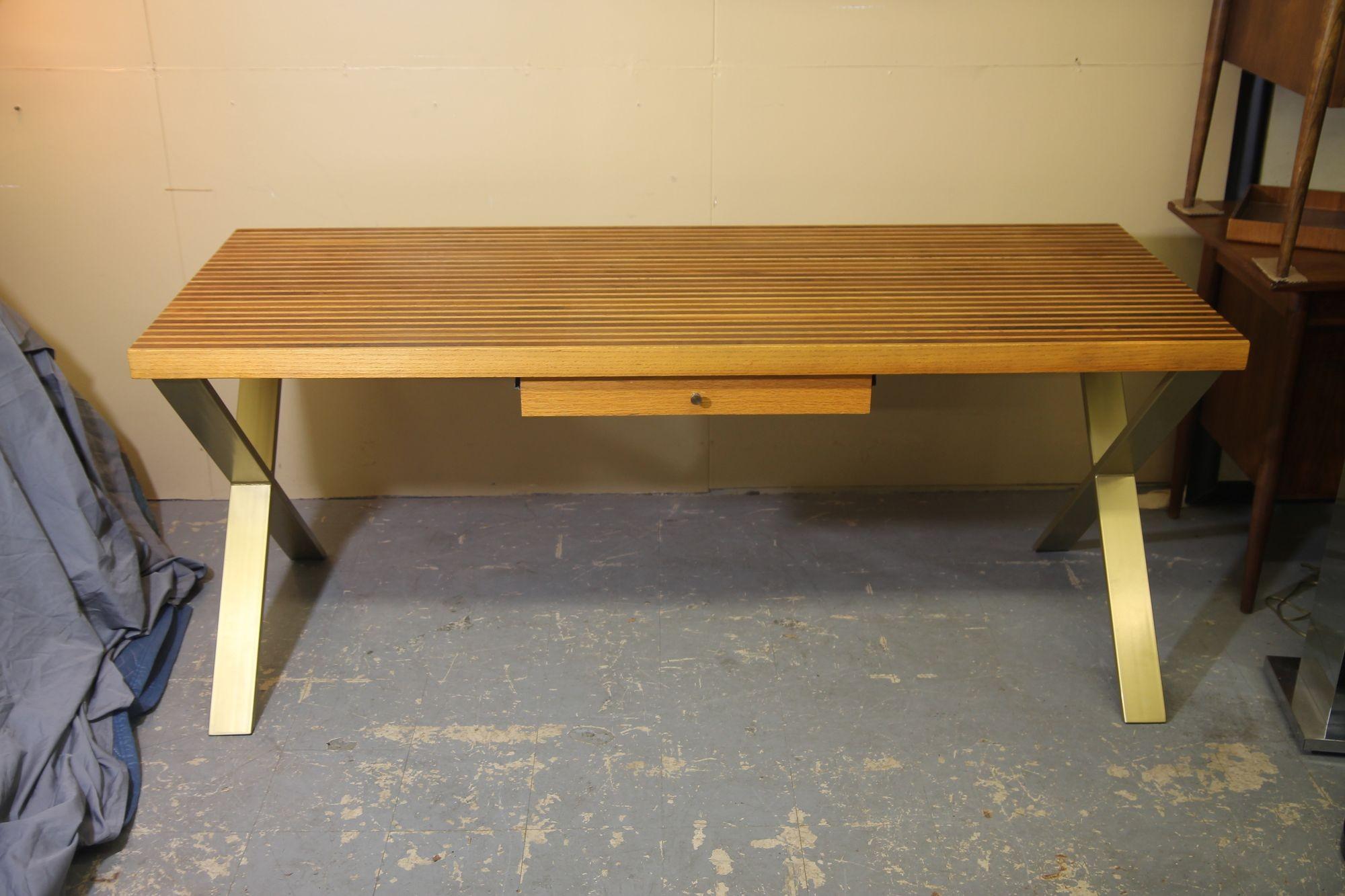 Mid-Century Modern Walnut and Oak desk with x shaped legs For Sale