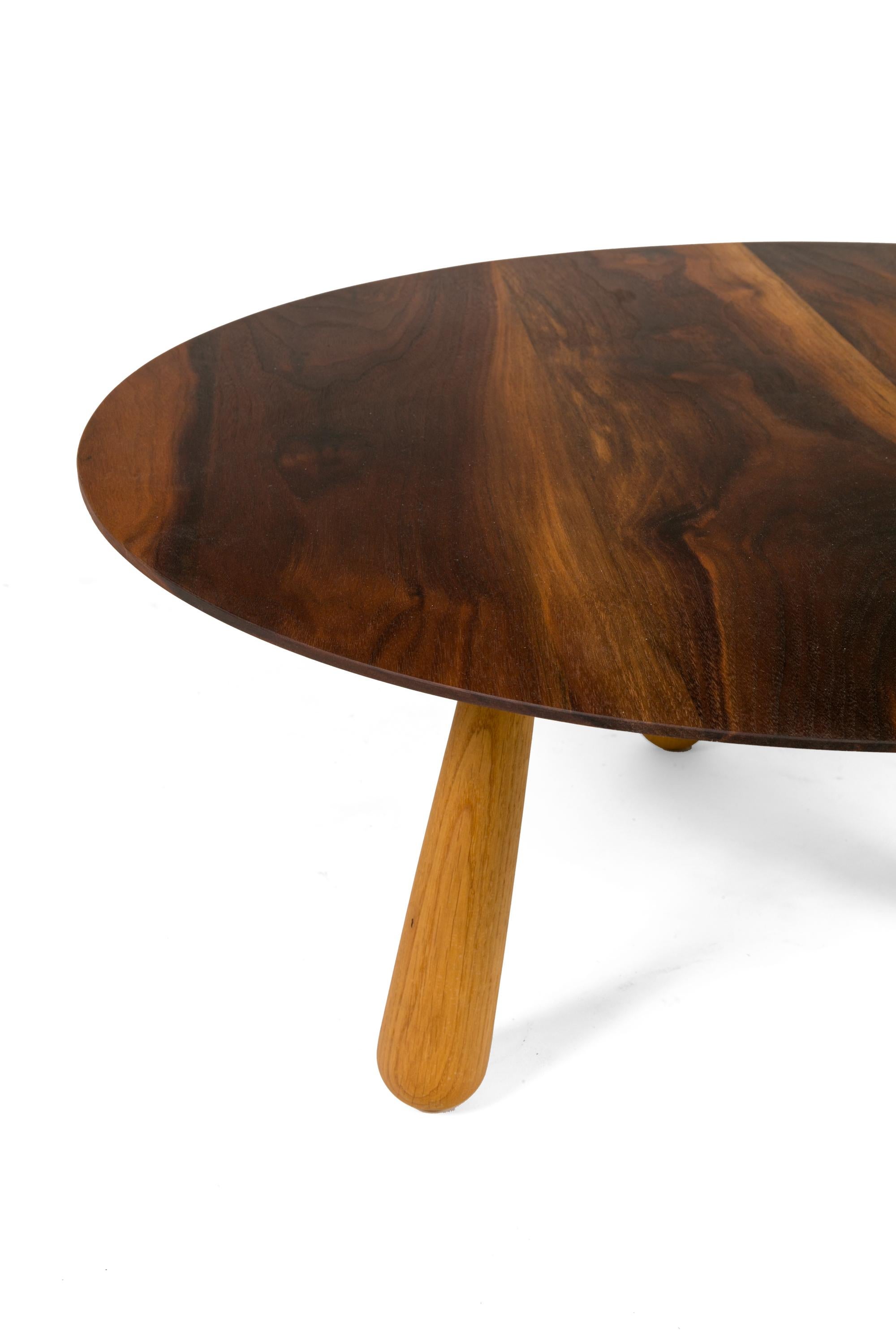 Scandinavian Modern Walnut & Oak Round Coffee Table by Oluf Lund, Denmark 2018 For Sale