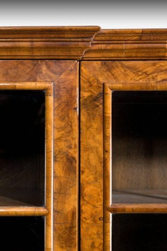 Walnut and Oyster Veneered Breakfront Four-Door Bookcase, England, 1920