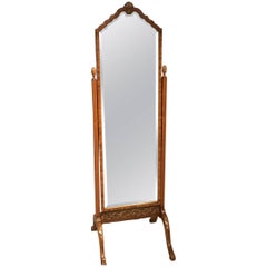 Antique Walnut and Parcel-Gilt Edwardian Period Cheval Mirror
